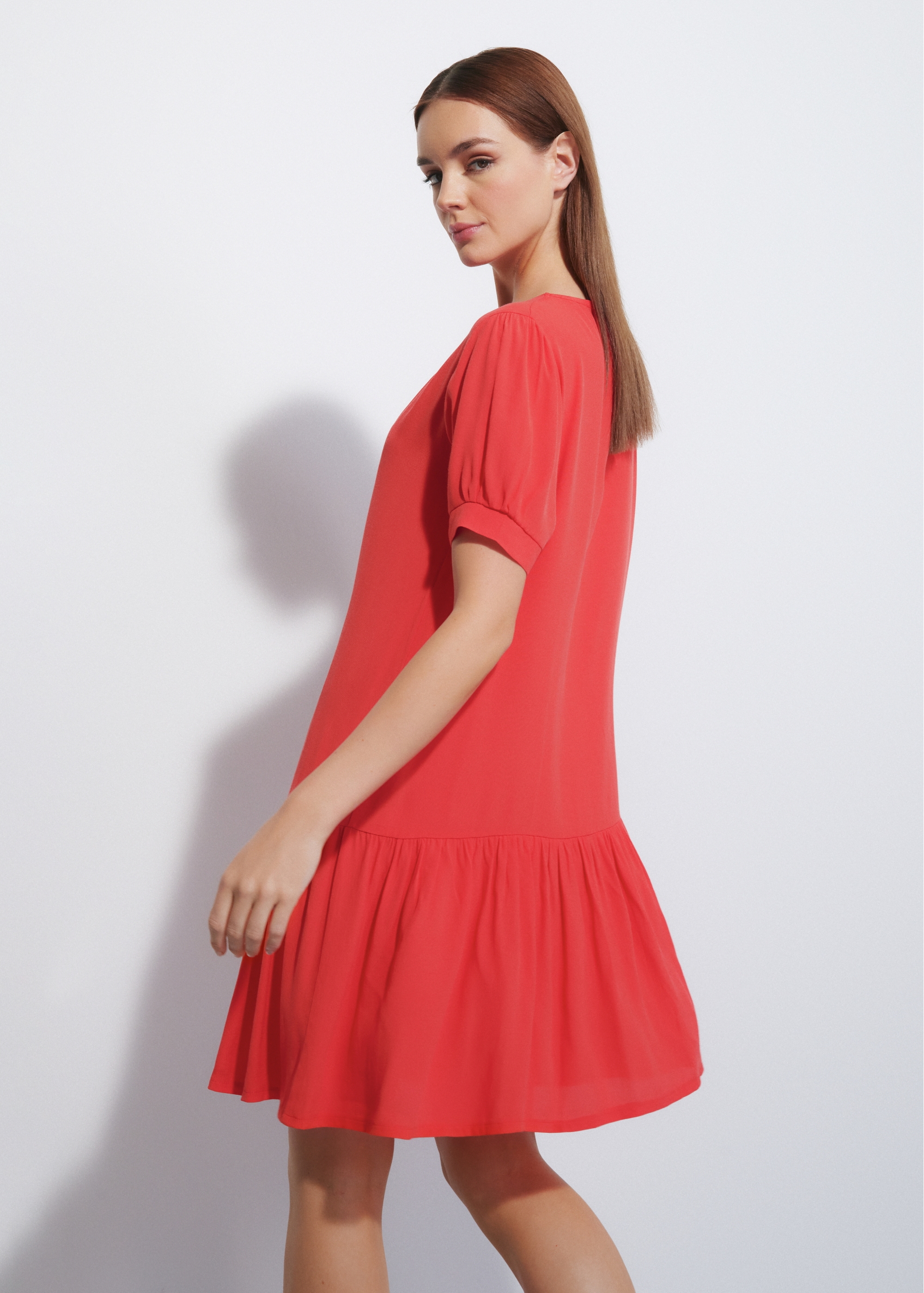 Red dress with frill SUKDT-0165-42(W23)-04