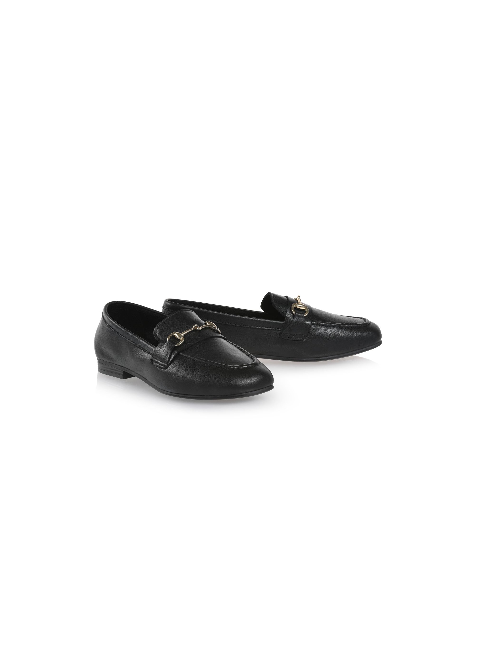 Women's black leather moccasins with buckle BUTYD-1075-99(W24)-02