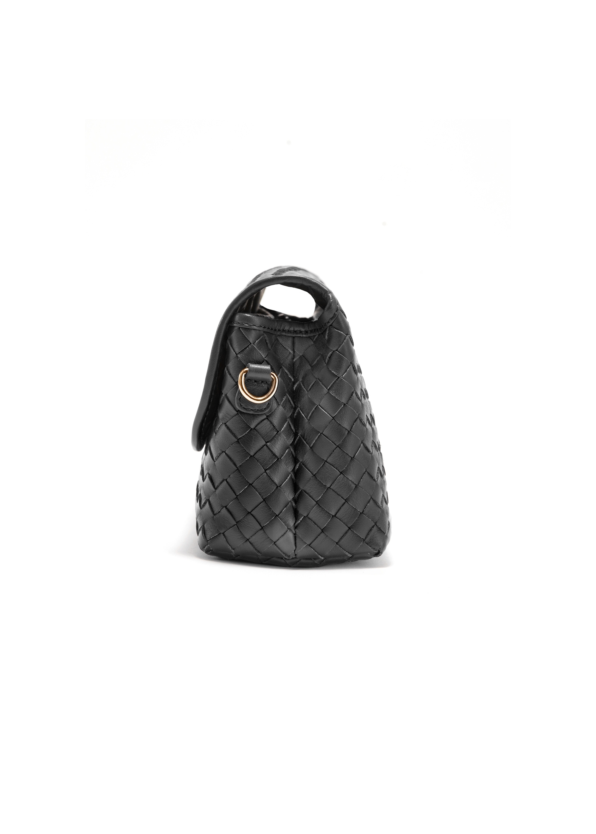 Black small woven leather handbag TORES-1108-99(W25)-03