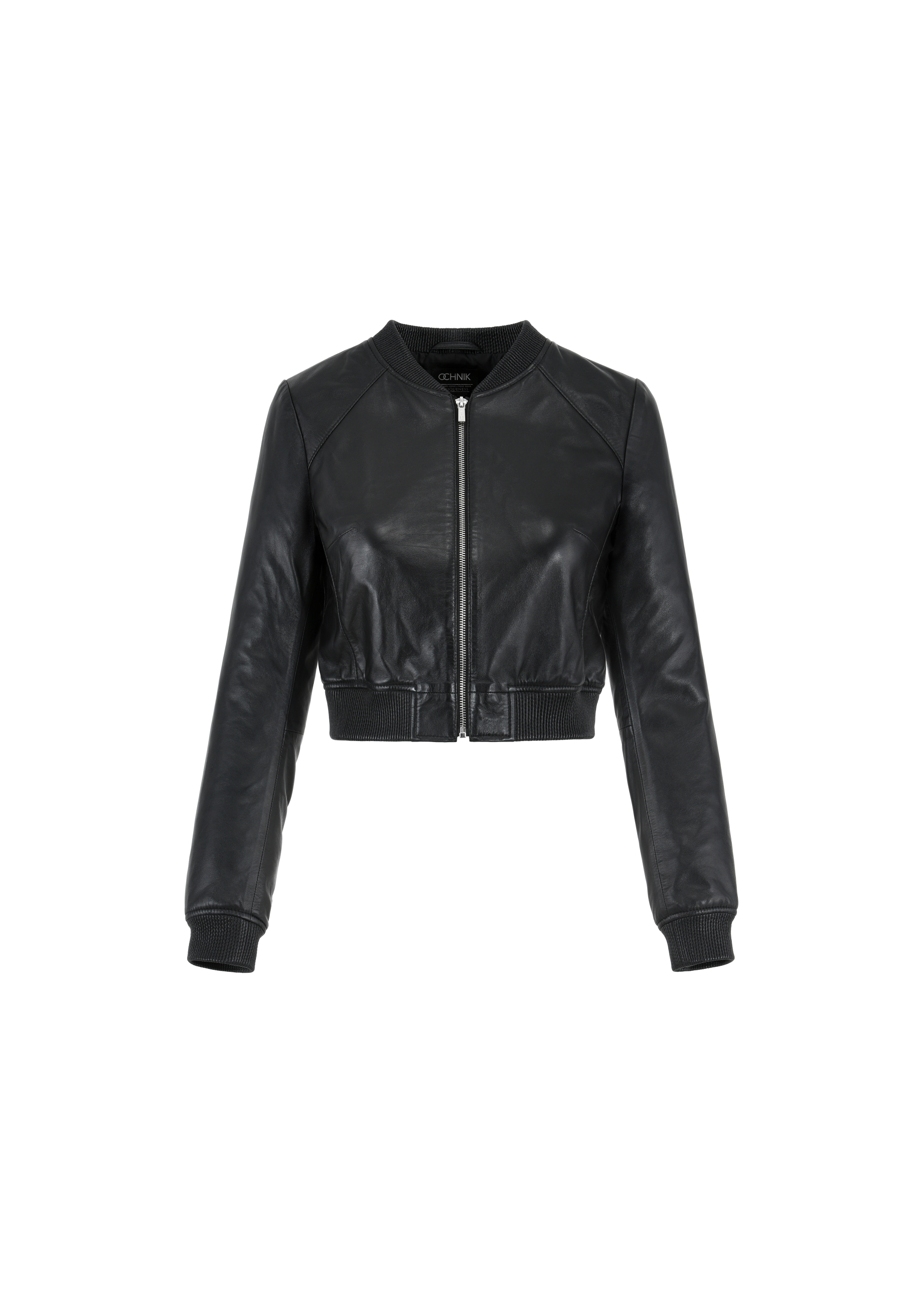 Women's short black leather jacket KURDS-0265-1344(W24)-04