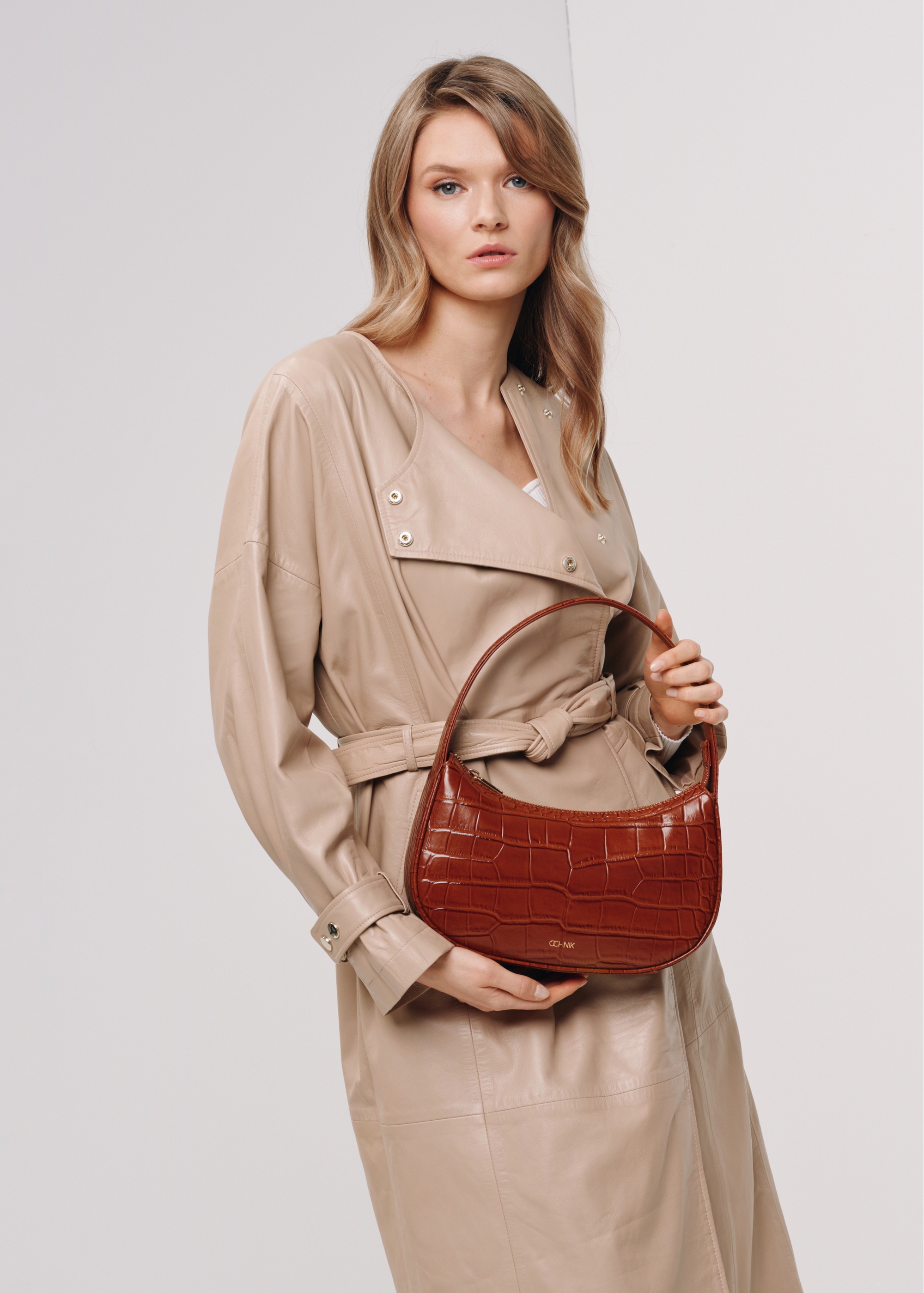 Brown leather women's hobo handbag TORES-0999-87(W24)-07