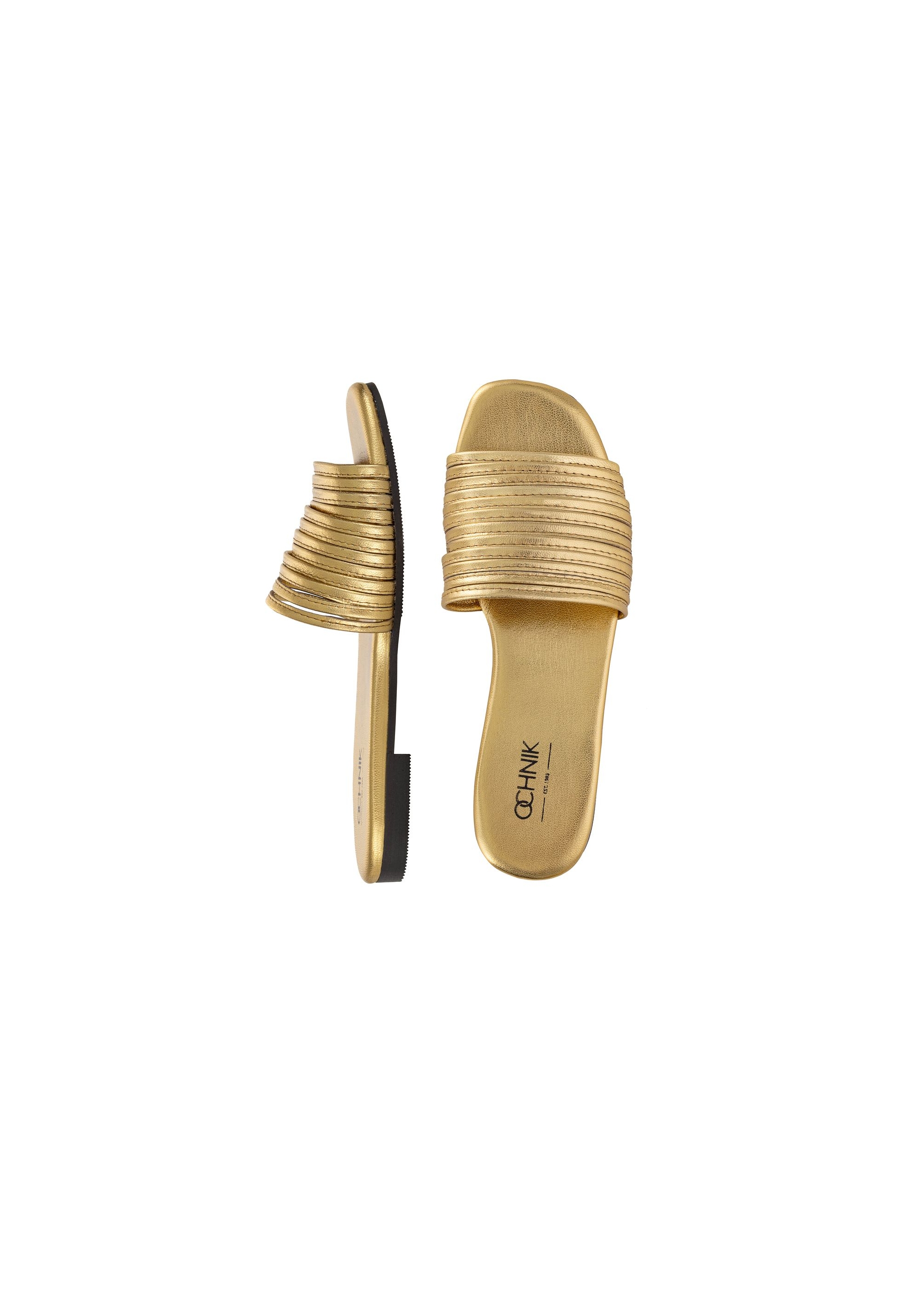 Women's gold leather flip-flops BUTYD-1048-28(W24)-04