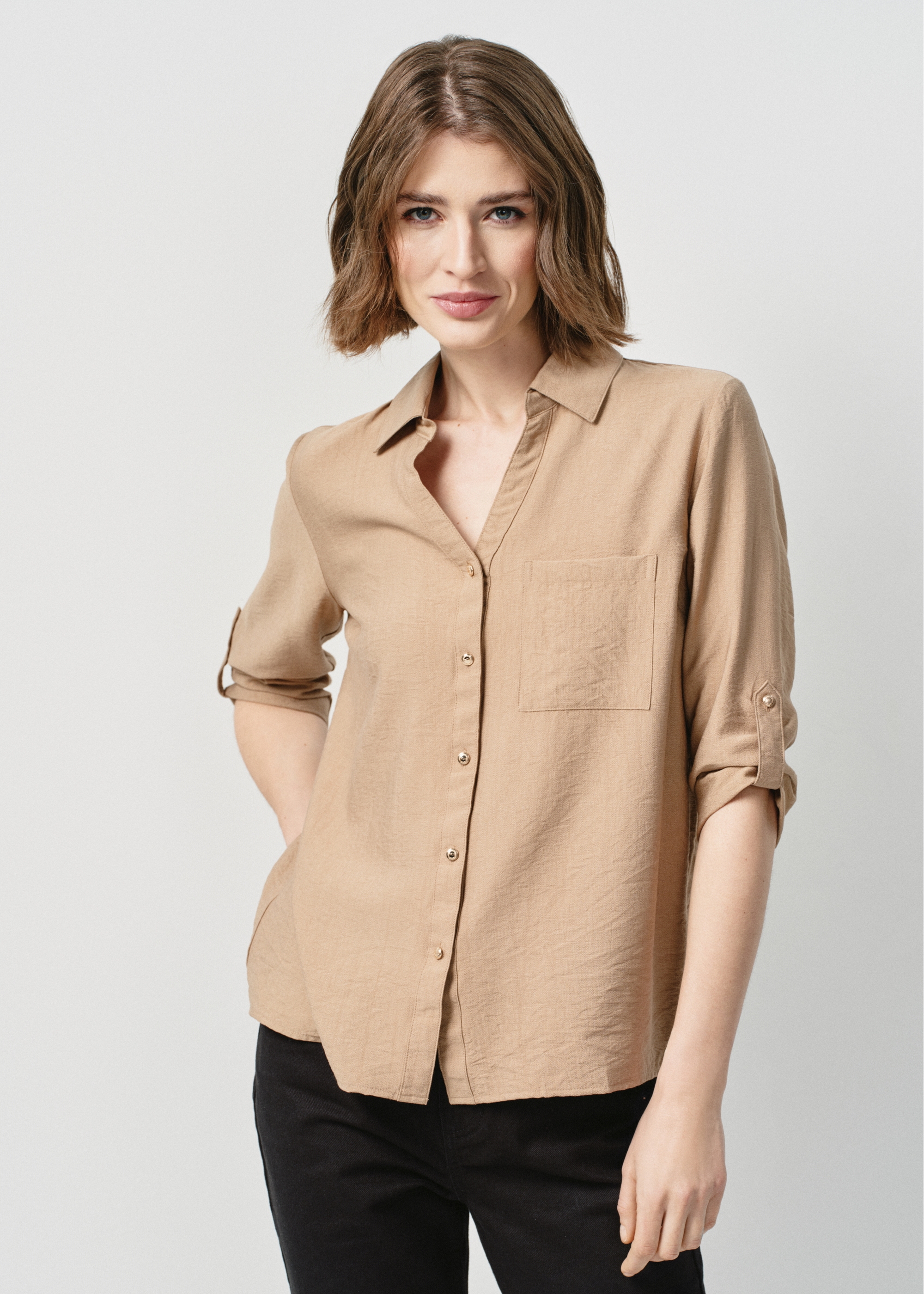 Women's camel colored shirt KOSDT-0157-24(W24)-01