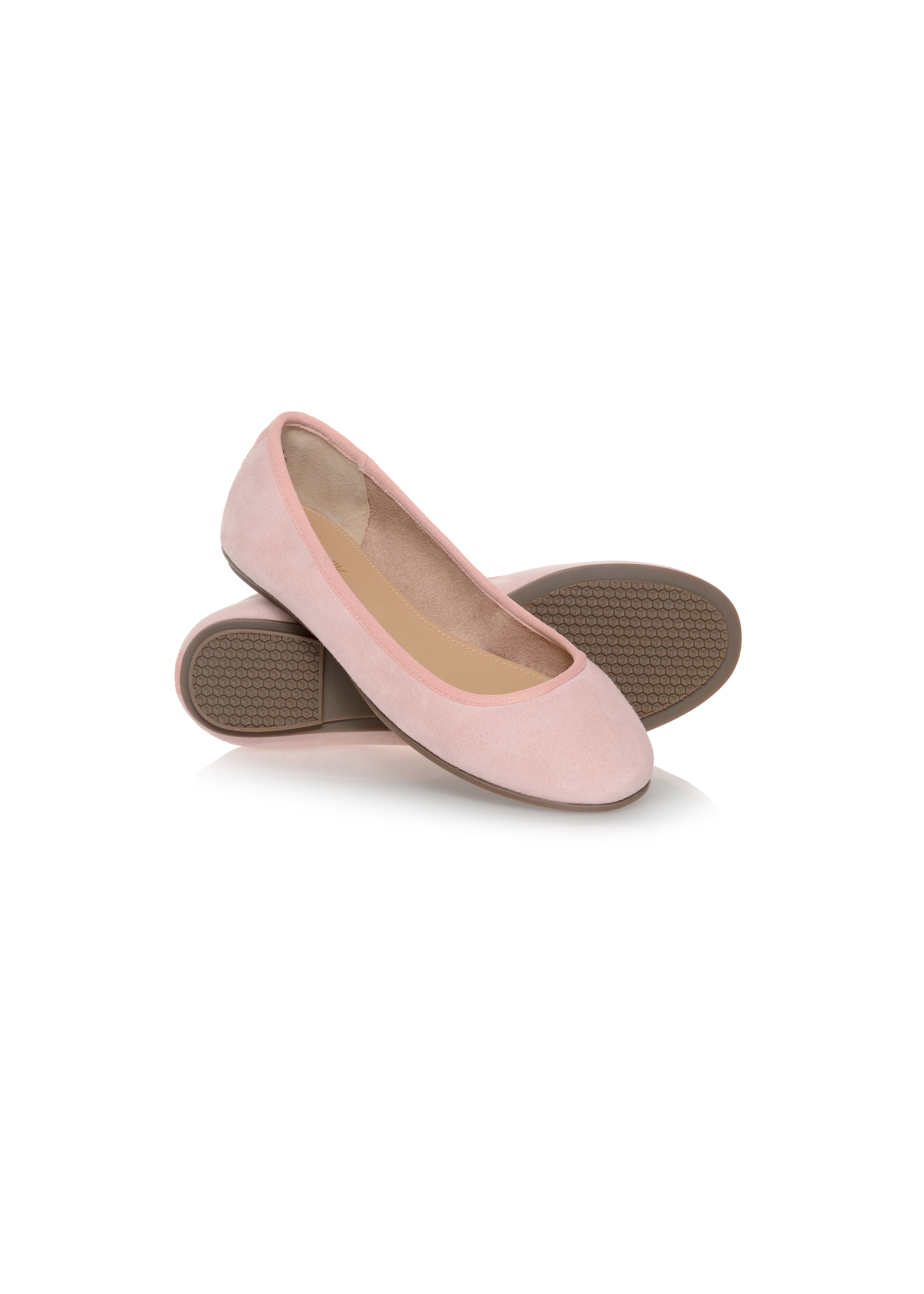 Pink velour ballerinas for women BUTYD-0713A-34(W23)-04