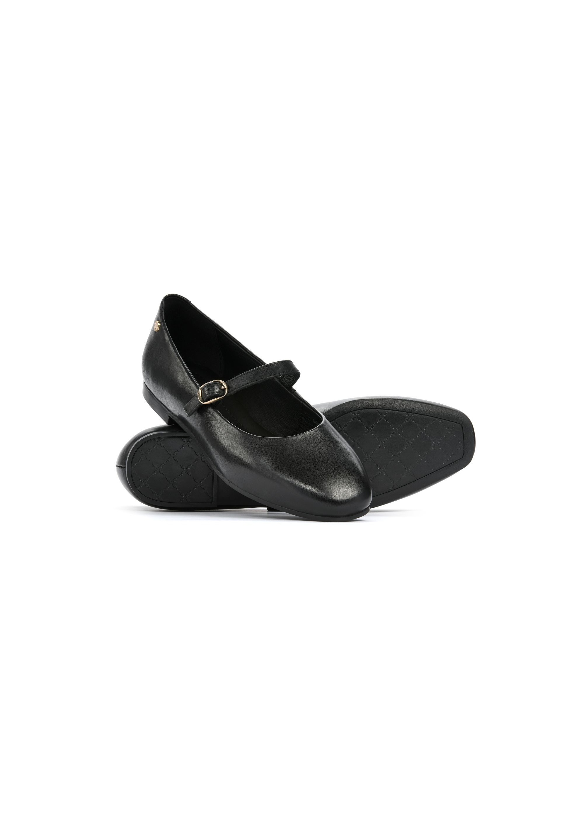 Black leather ballet flats with strap BUTYD-1145-99(W25)-05