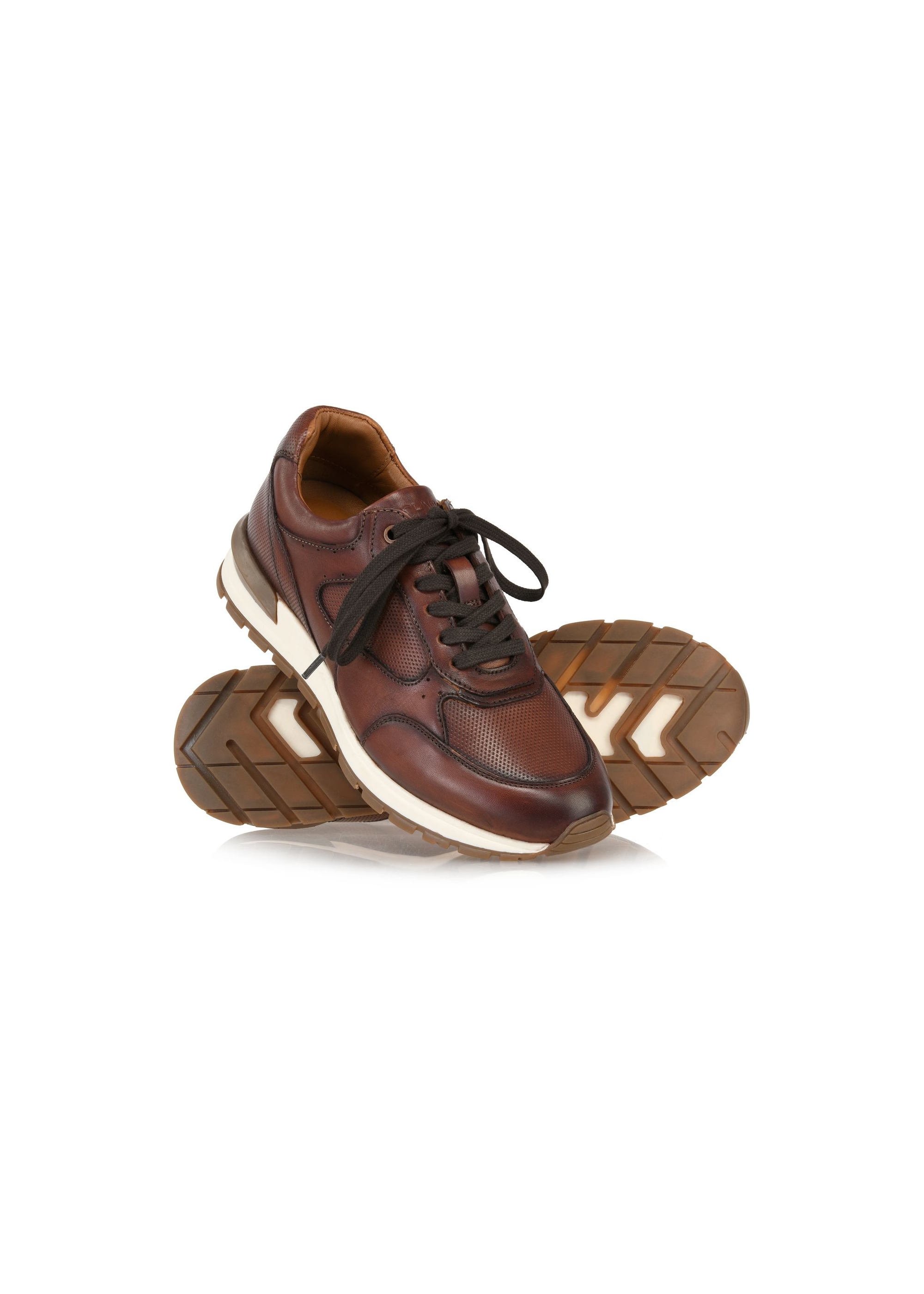 Brown leather men's sneakers BUTYM-0480-88(Z24)-05