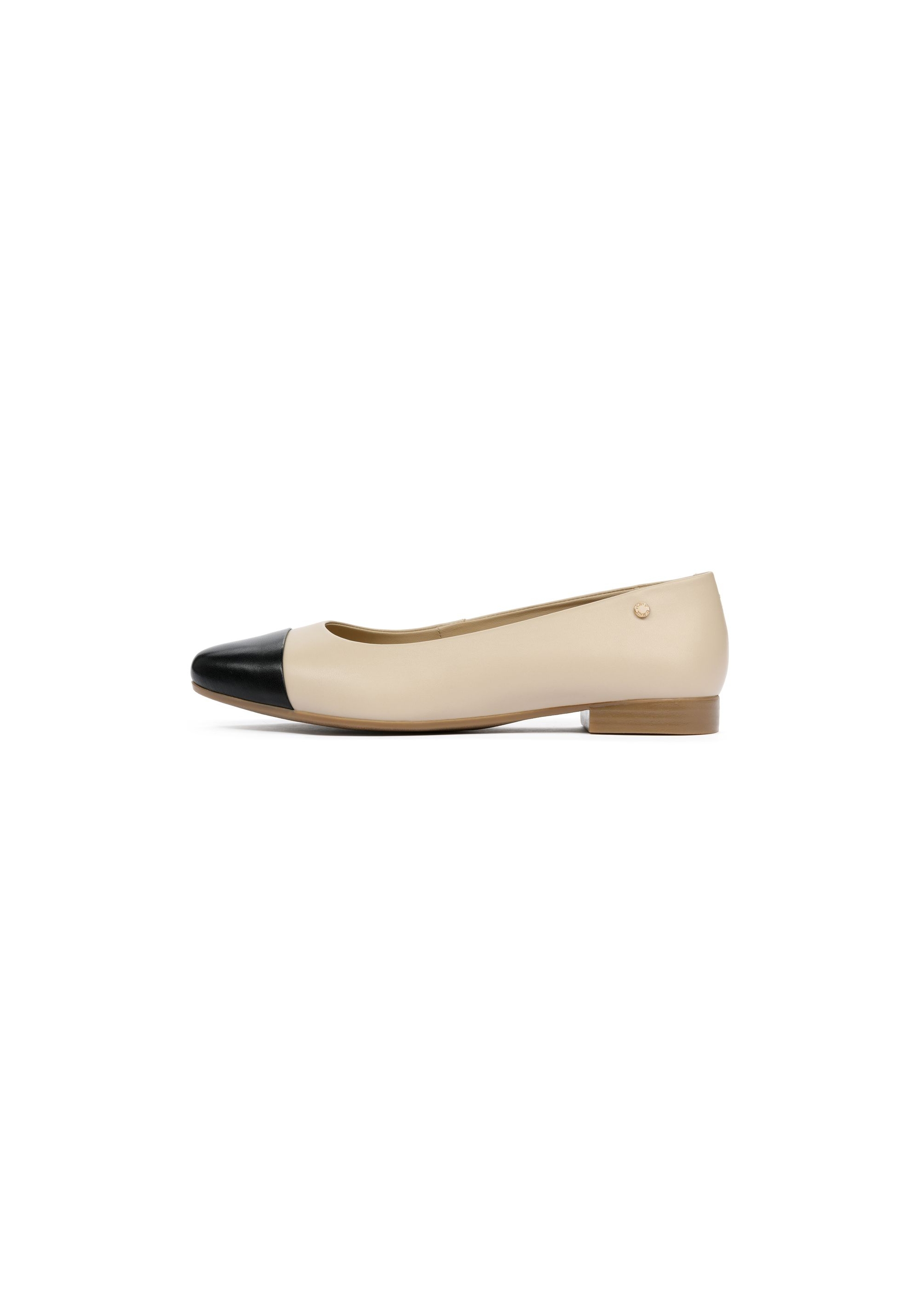 Leather beige and black ballerinas BUTYD-1050-81(W25)