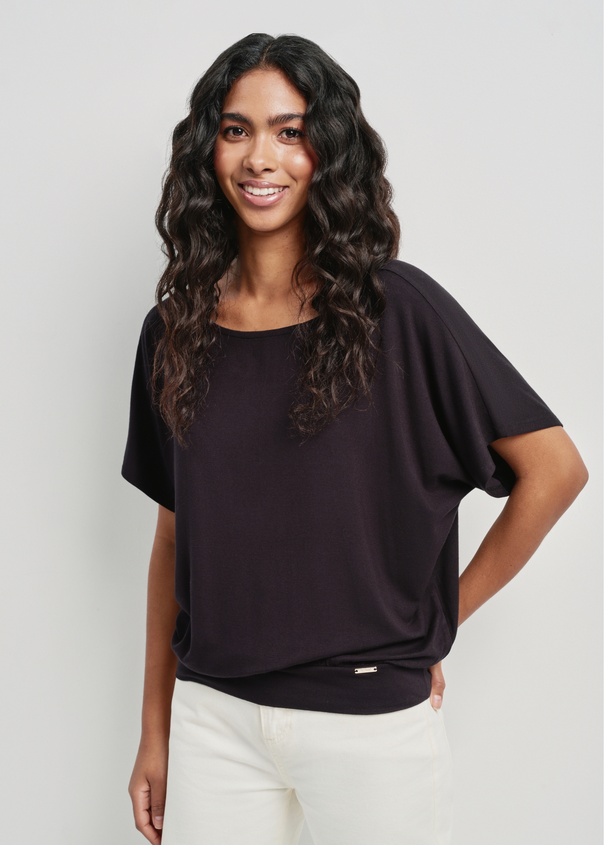 Women's black ribbed blouse BLUDT-0170-99(W24)-01