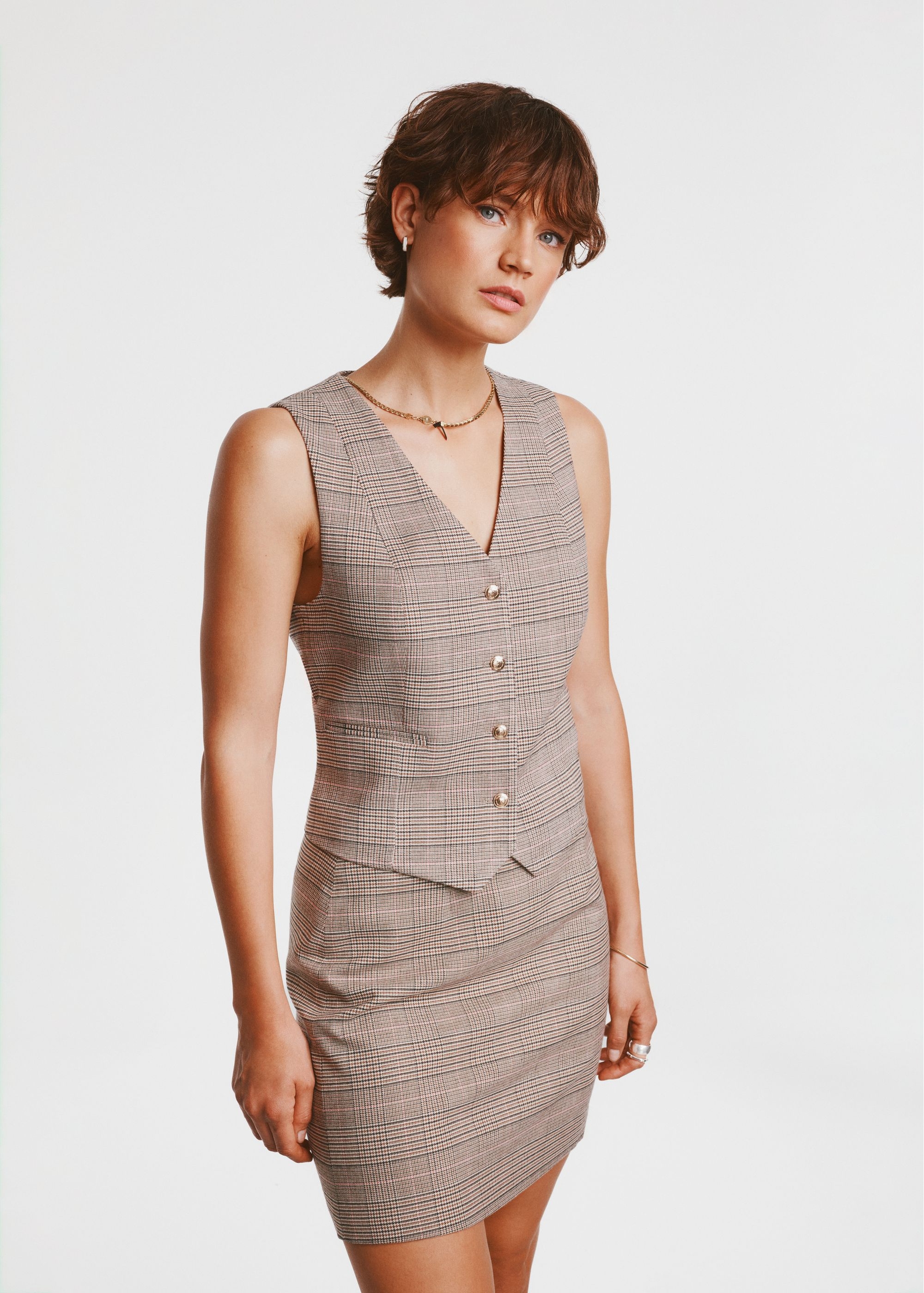 Women's checkered vest KAMDT-0027-89(Z24)-03