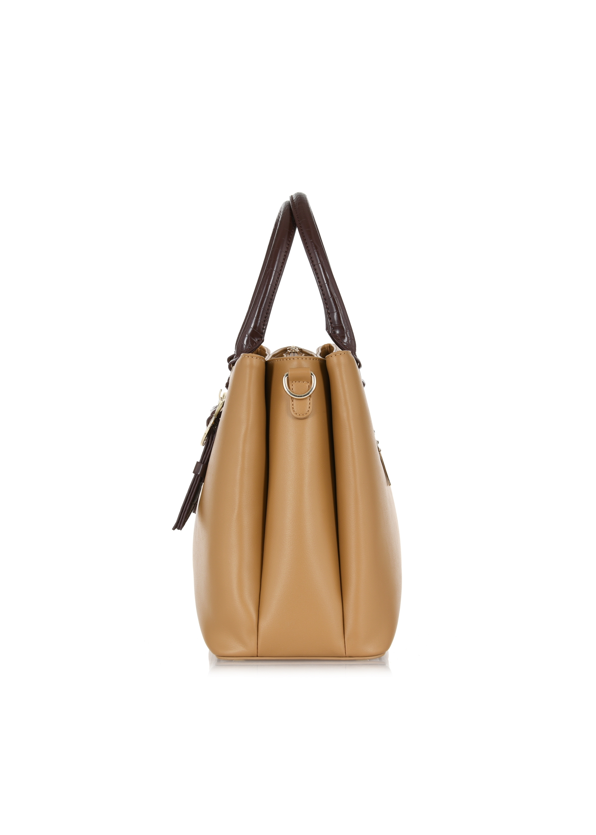 Beige imitation leather shopper bag TOREC-0892-81(W24)-04