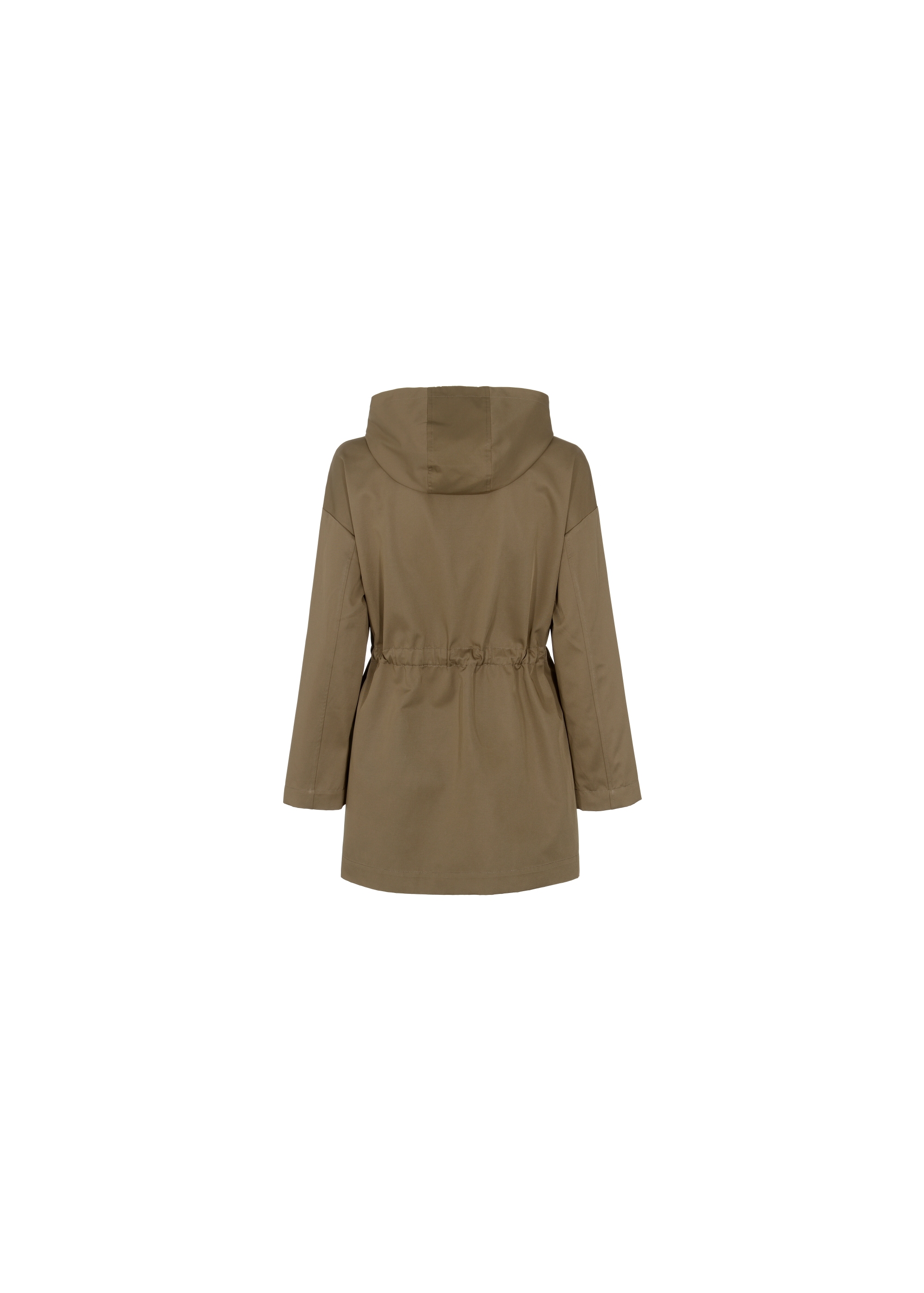 Olive colored women's jacket with a ribbed hem KURDT-0358-81(W22)-05