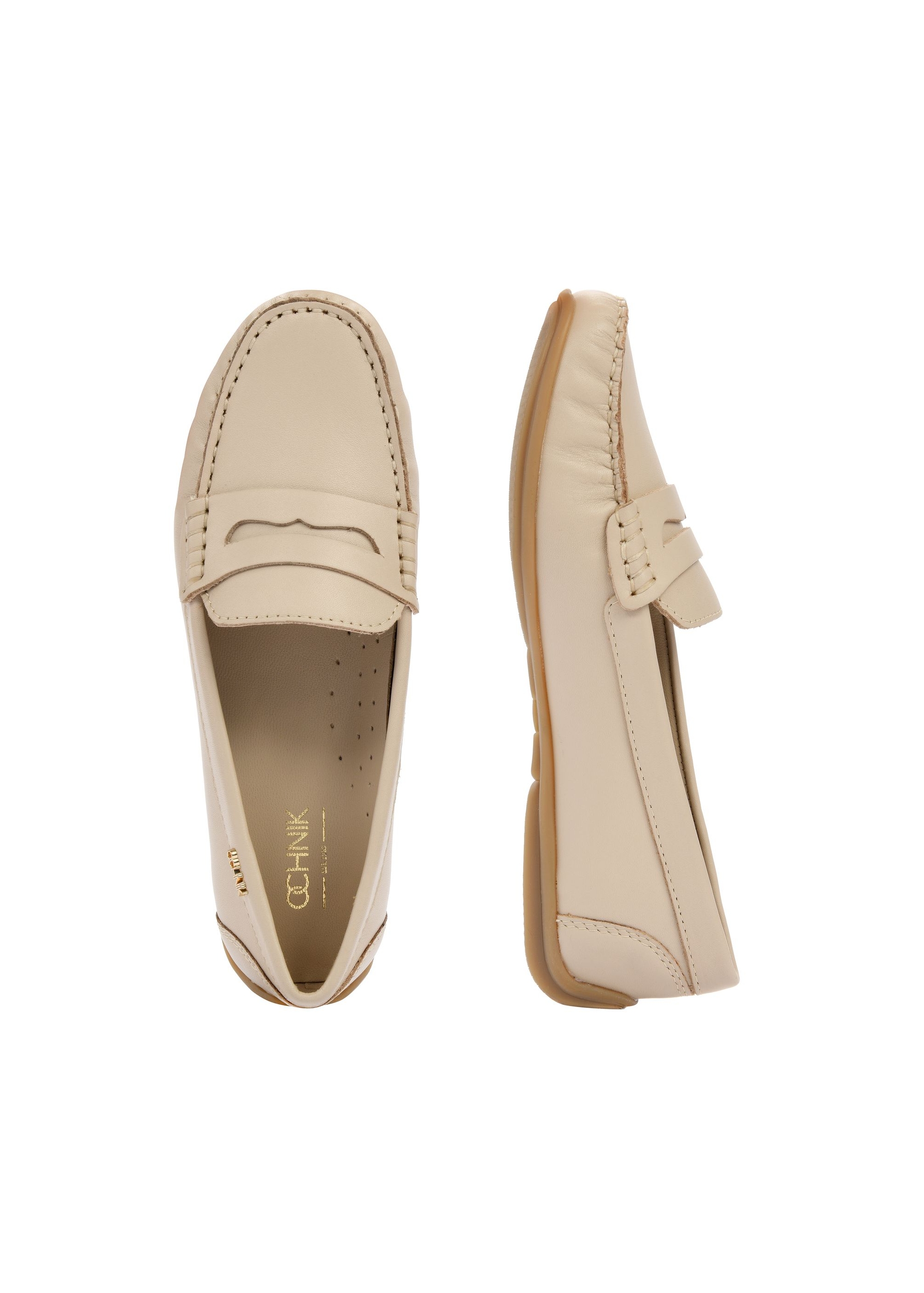 Beige leather women's loafers BUTYD-1054A-81(W25)