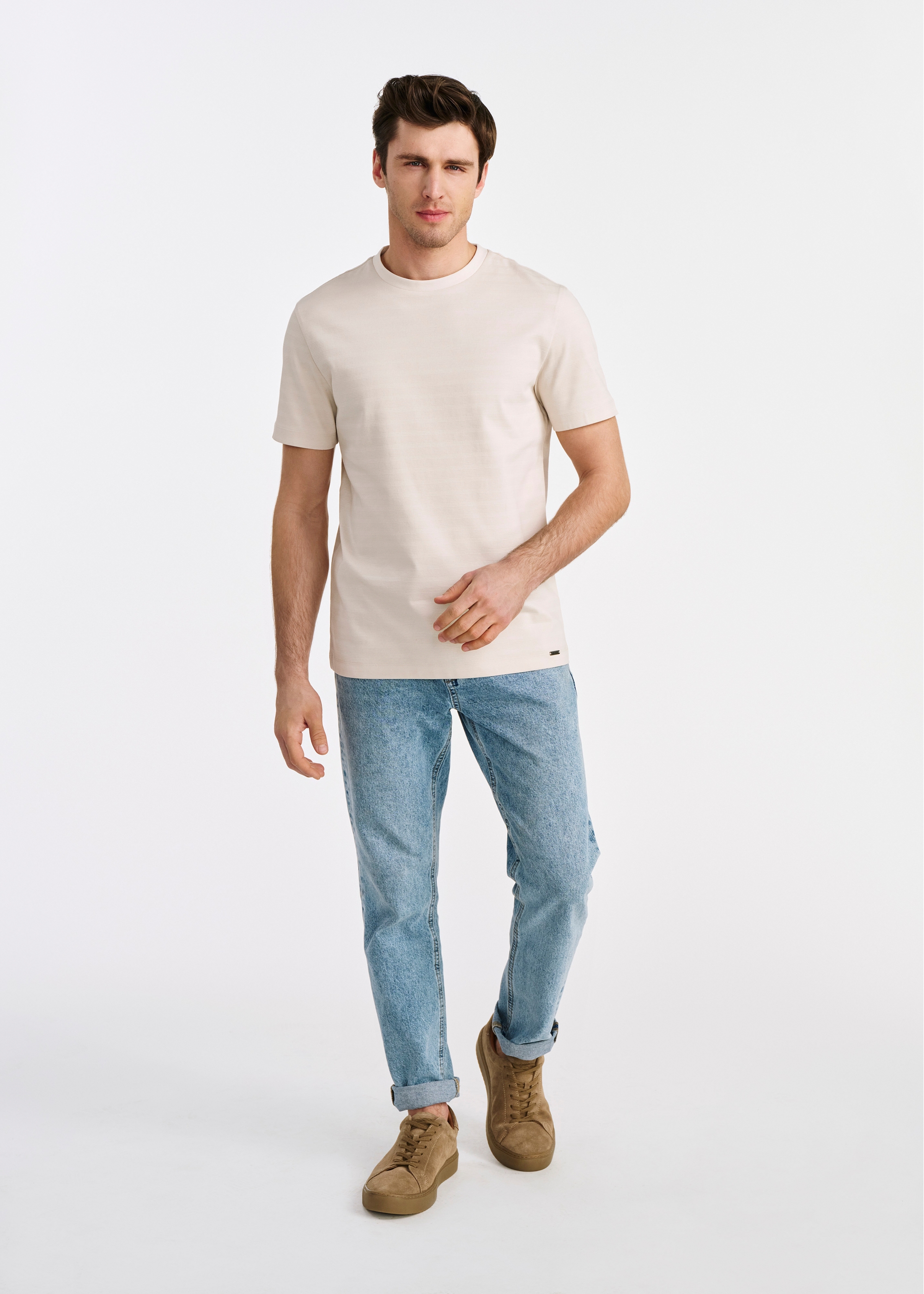 Cream men's cotton T-shirt TSHMT-0119-80(W25)-02