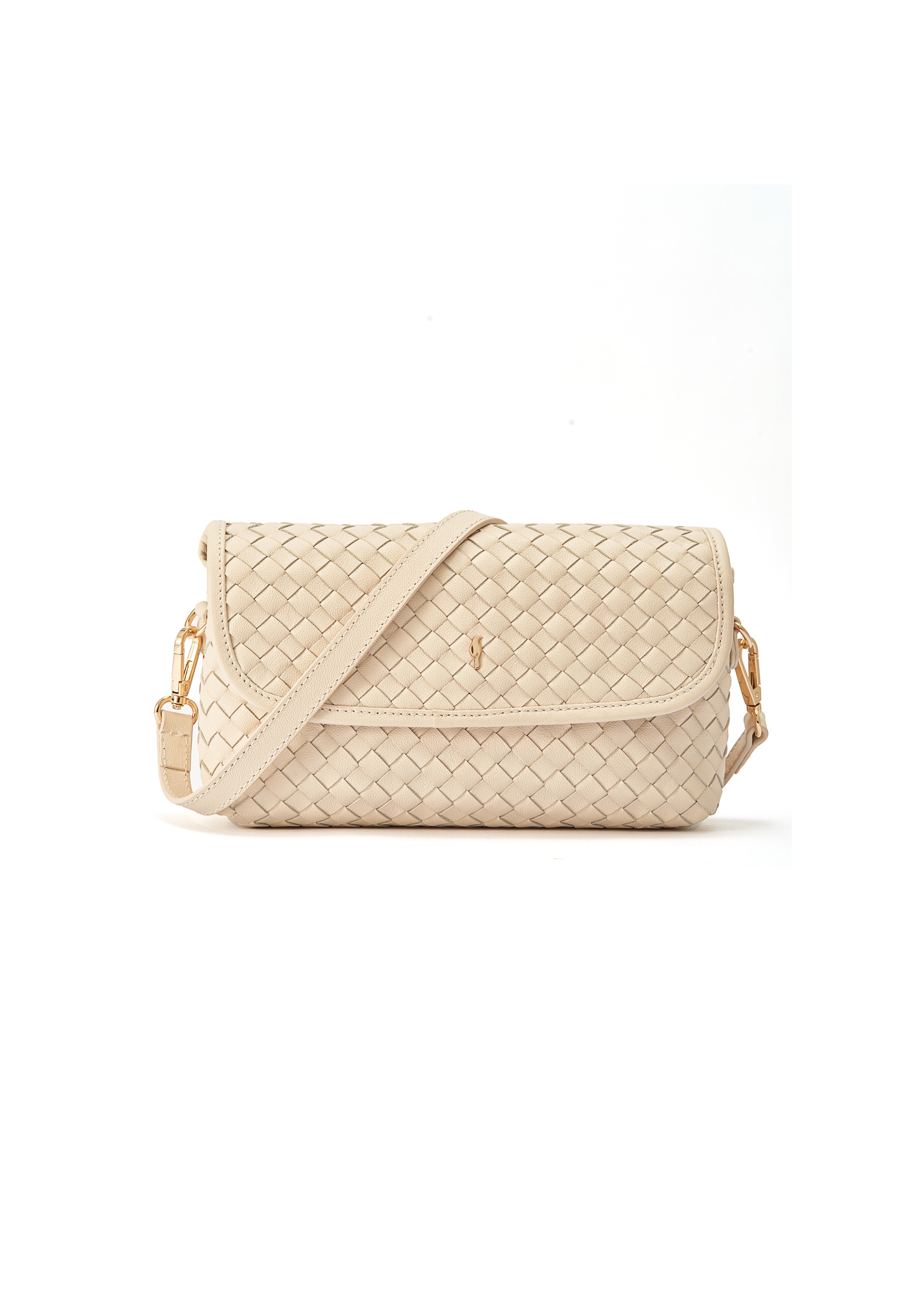 Cream small woven leather handbag TORES-1108-12(W25)-01