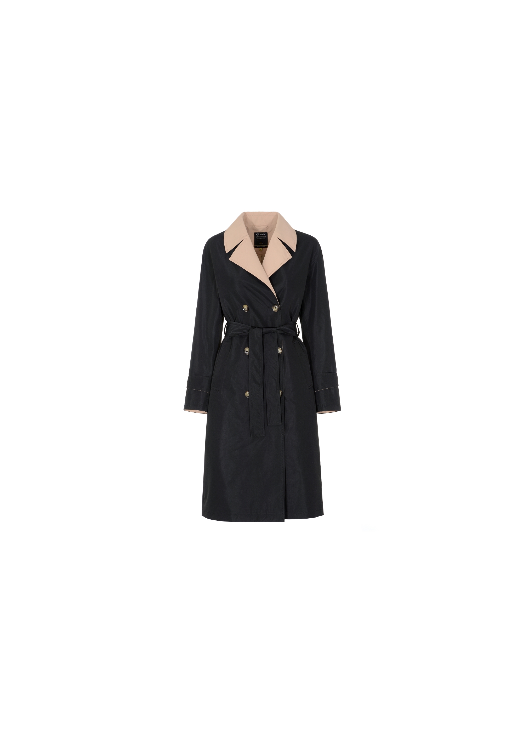 Women's double-breasted coat with belt KURDT-0368-98(W23)-03