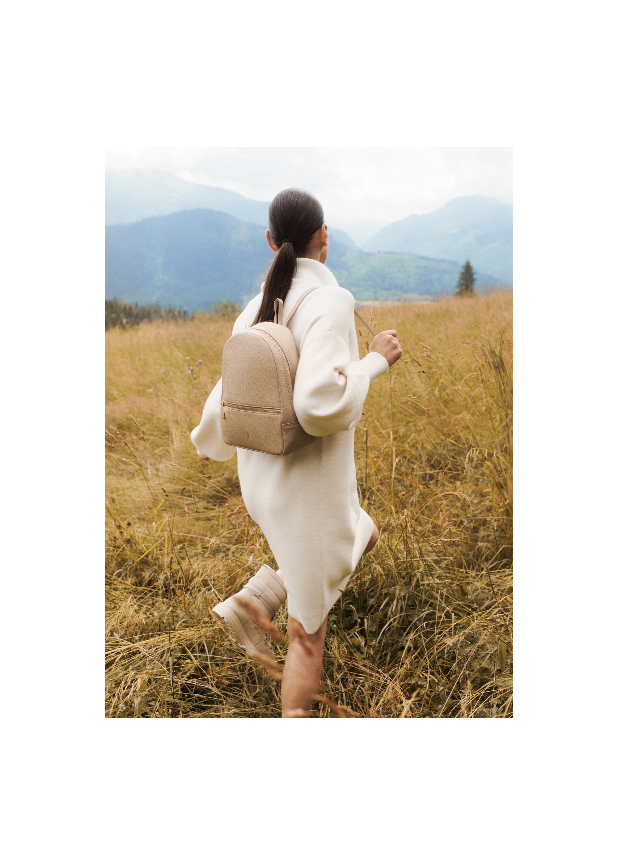 Beige leather women's backpack TORES-0898B-81(Z24)-09