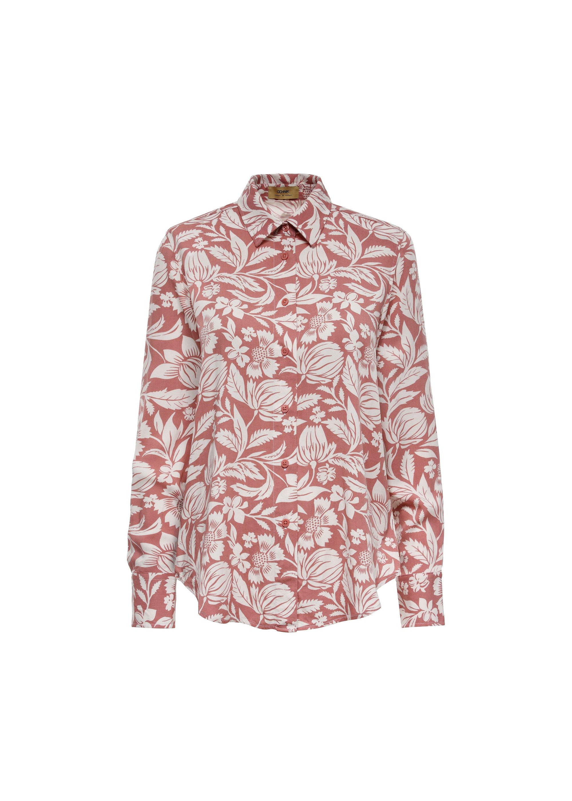 Pink women's shirt with a floral motif KOSDT-0158-34(Z24)-04