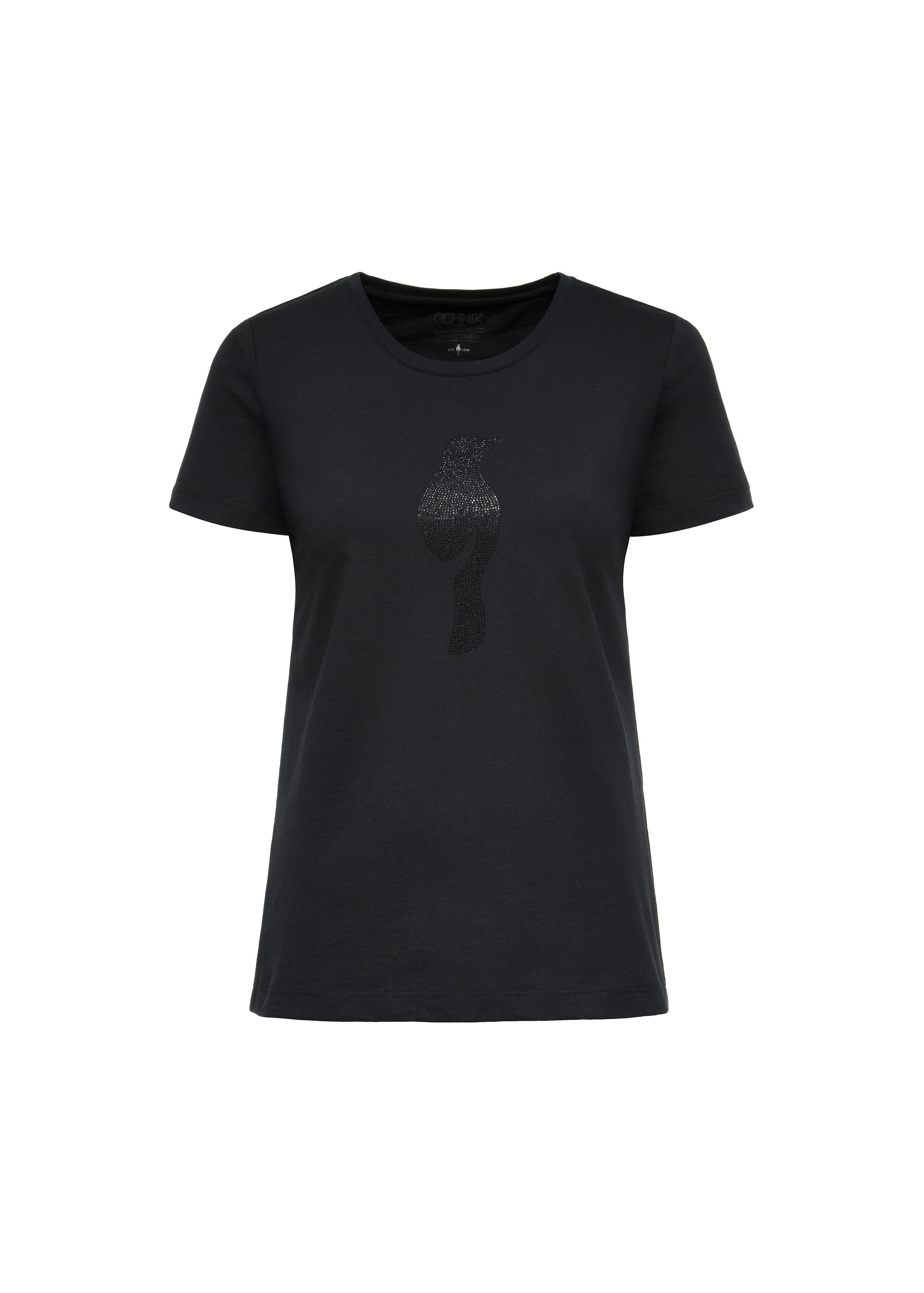 Black women's t-shirt with decorative oriole TSHDT-0130-99(Z24)-03