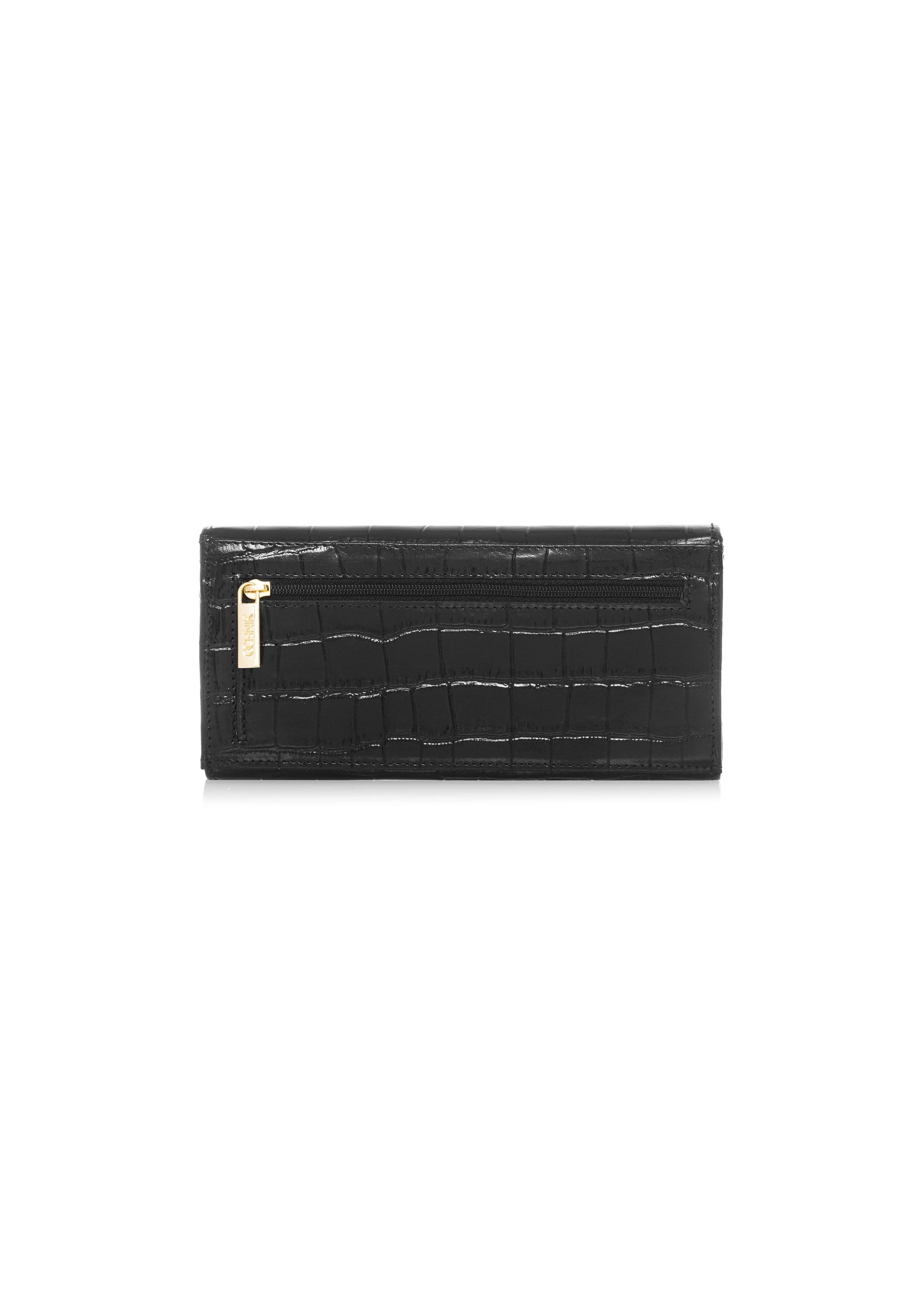 Leather black women's croco wallet PORES-0889A-99(Z24)-04