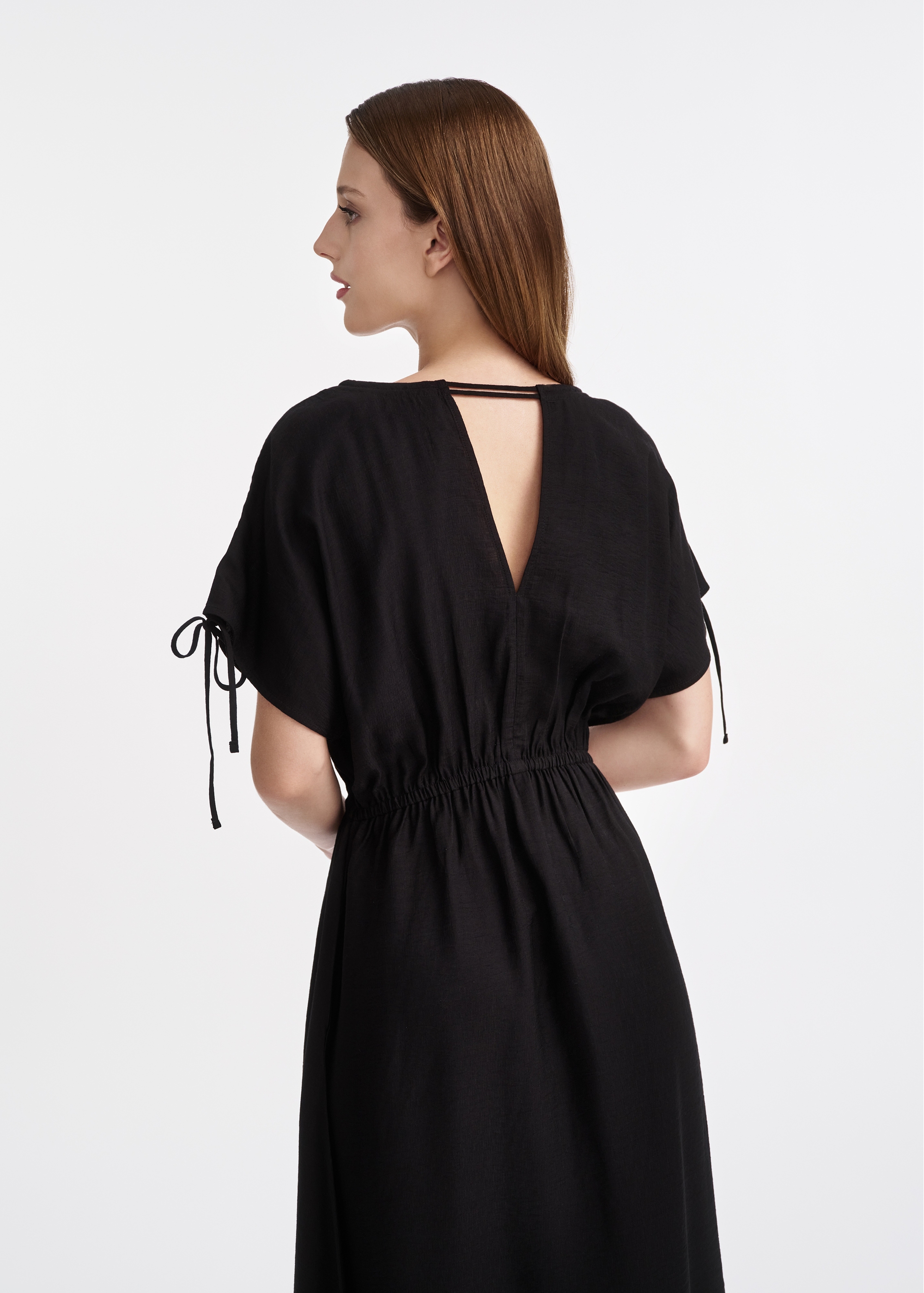 Black long dress with short sleeves SUKDT-0225-99(W25)-04