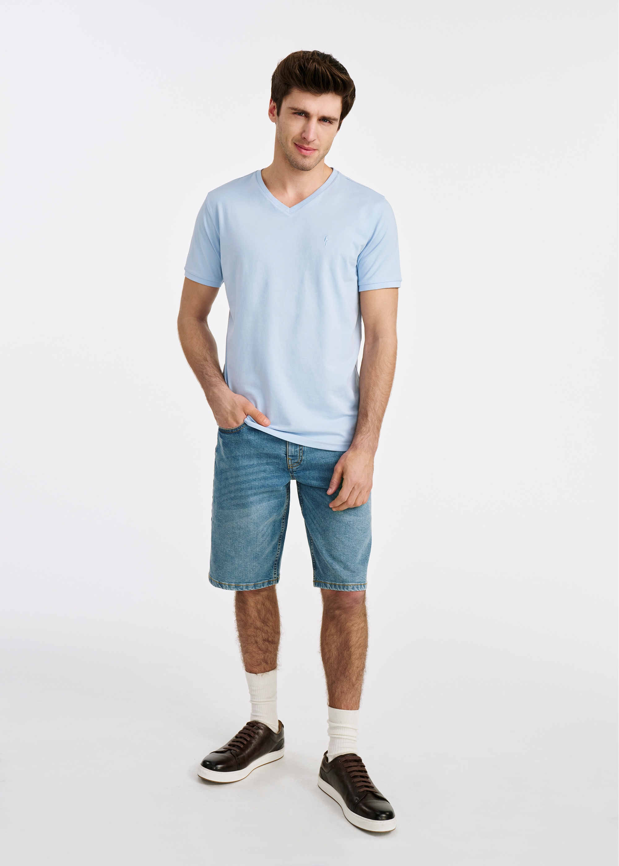 Light blue basic men's T-shirt with logo TSHMT-0088-60(W25)-02