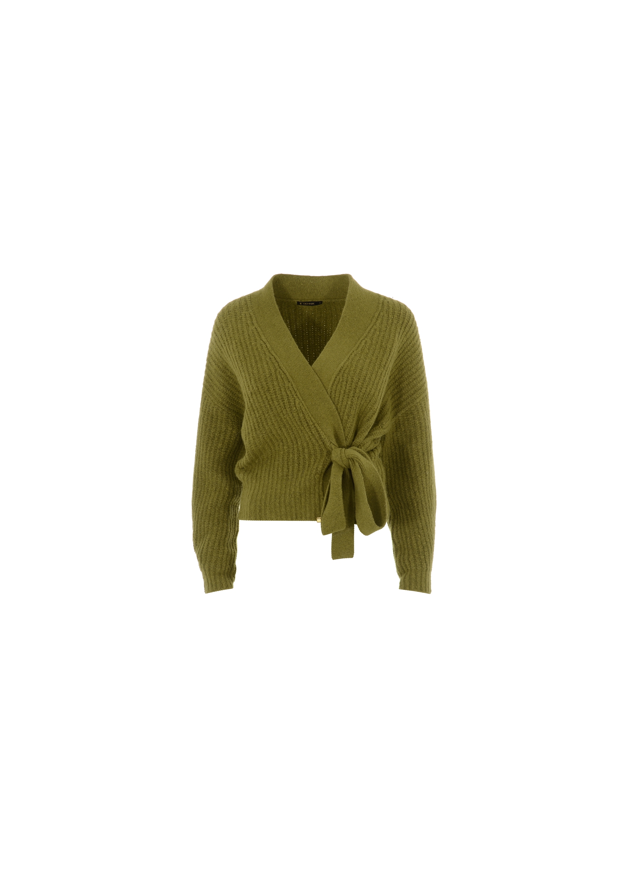 Women's khaki knotted sweater SWEDT-0147-55(Z21)-02