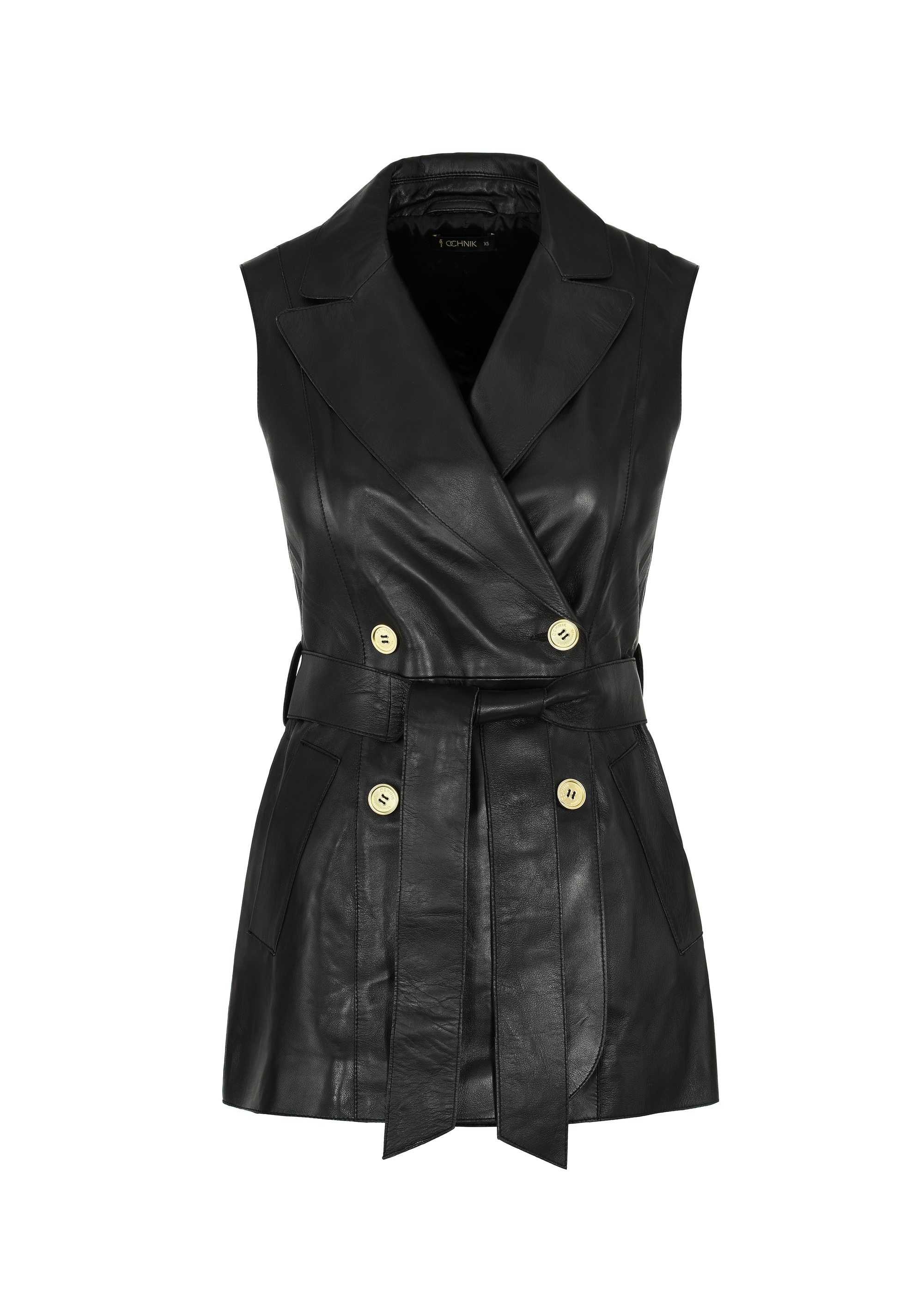 Women's black leather vest KAMDS-0006-1384(W24)-05