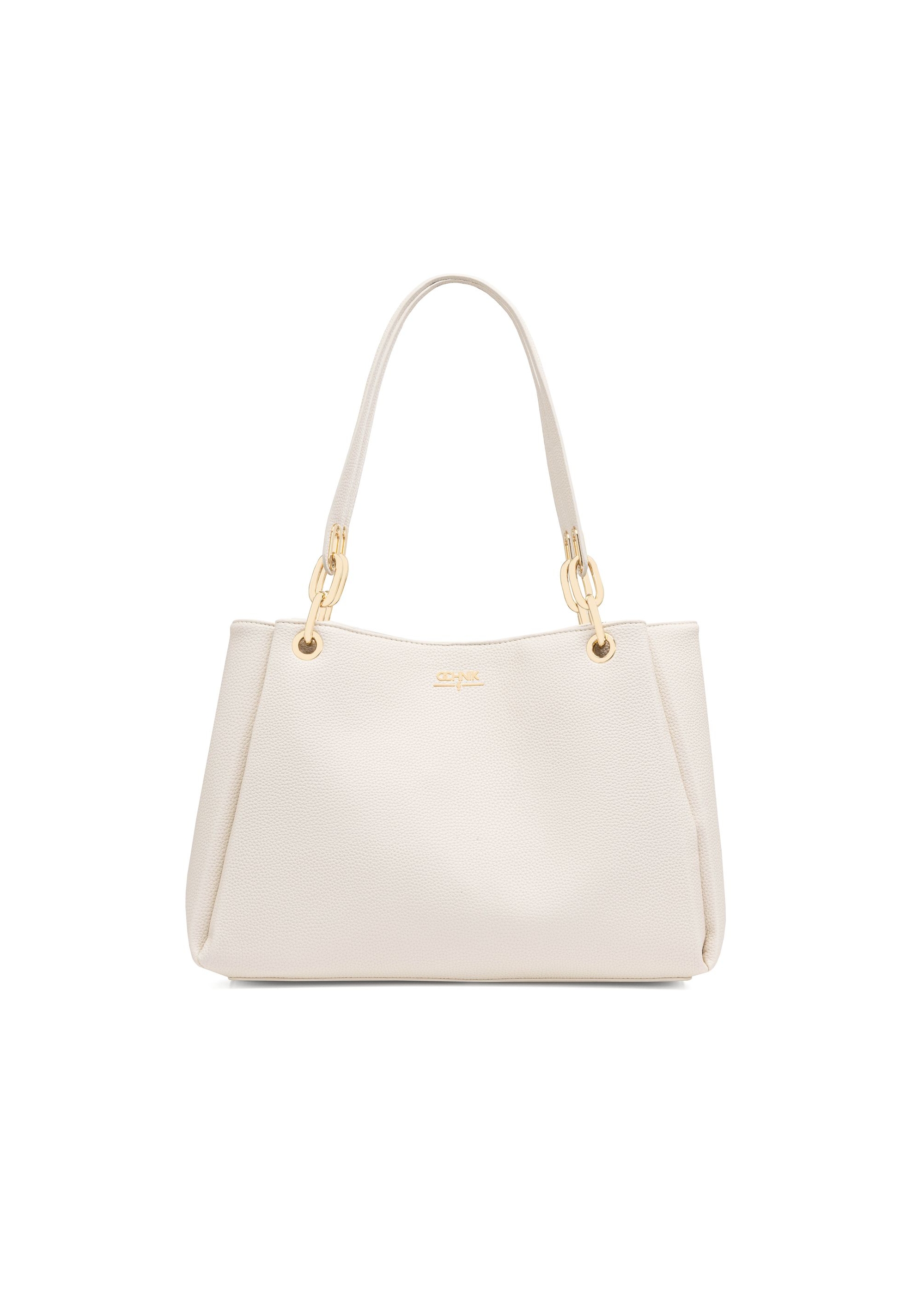 Cream women's handbag made of imitation leather TOREC-0998-12(W25)-01