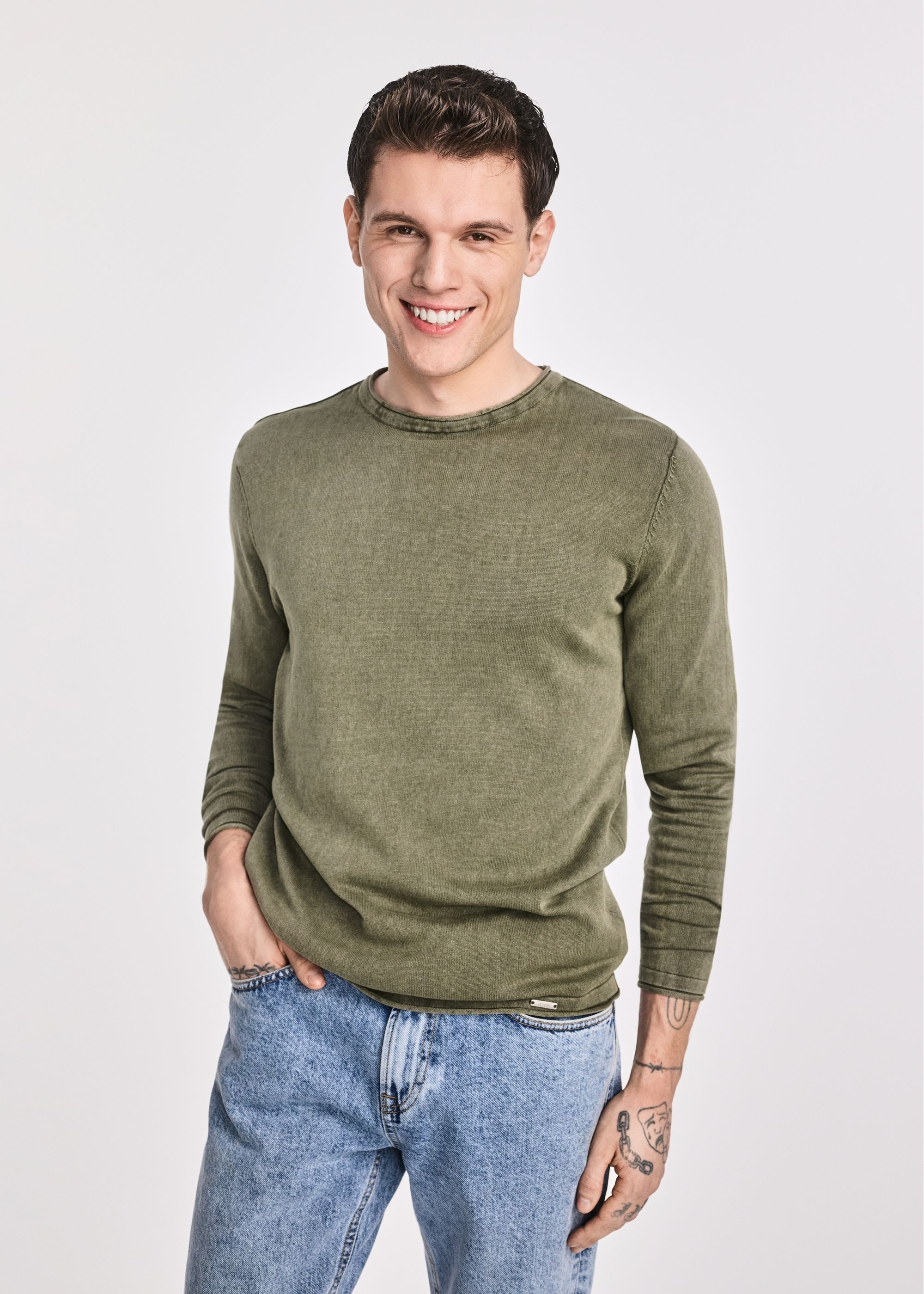 Men's cotton khaki sweater SWEMT-0100-51(W25)-01