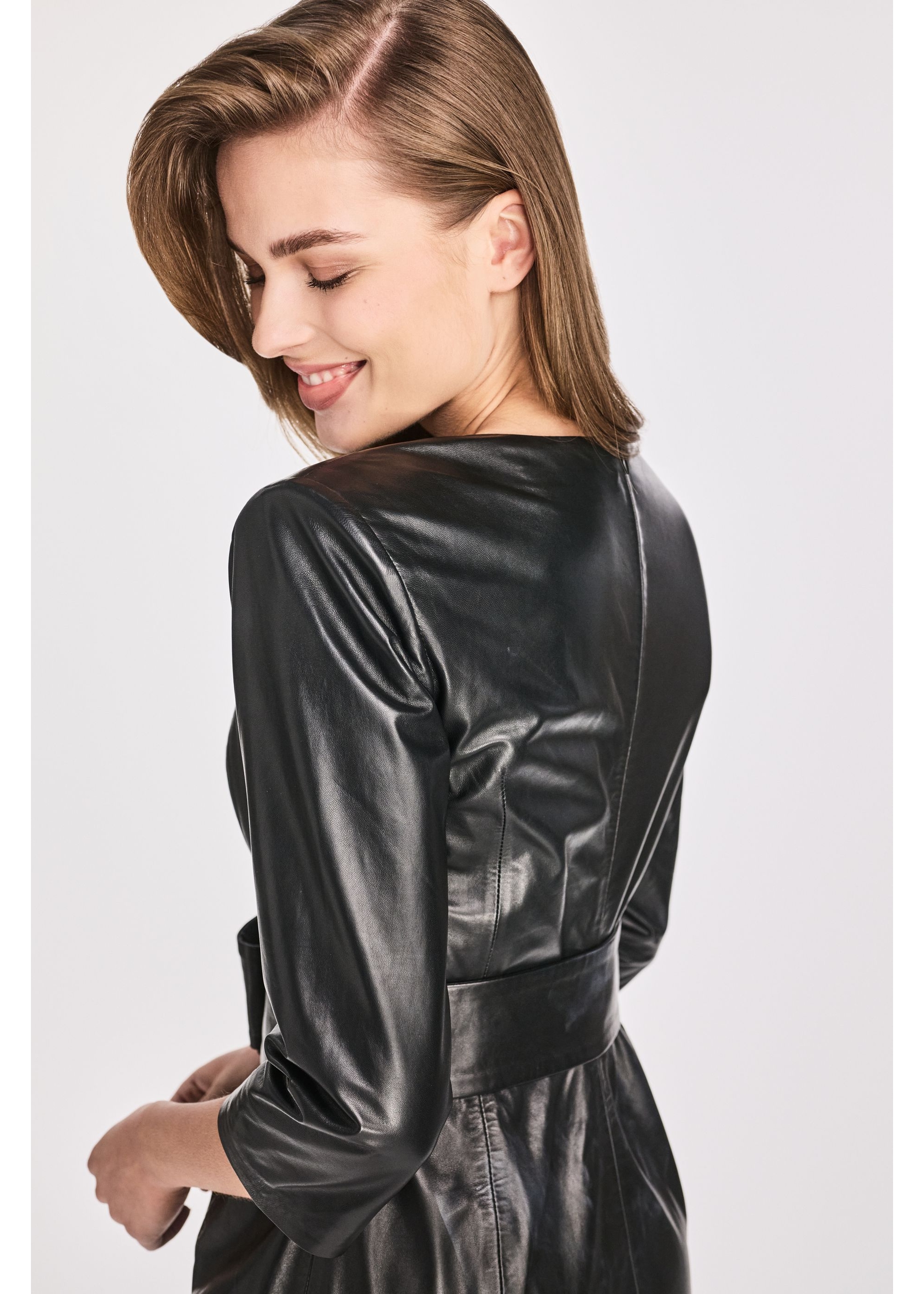 Black leather short dress SUKDS-0051-5339(W25)-04