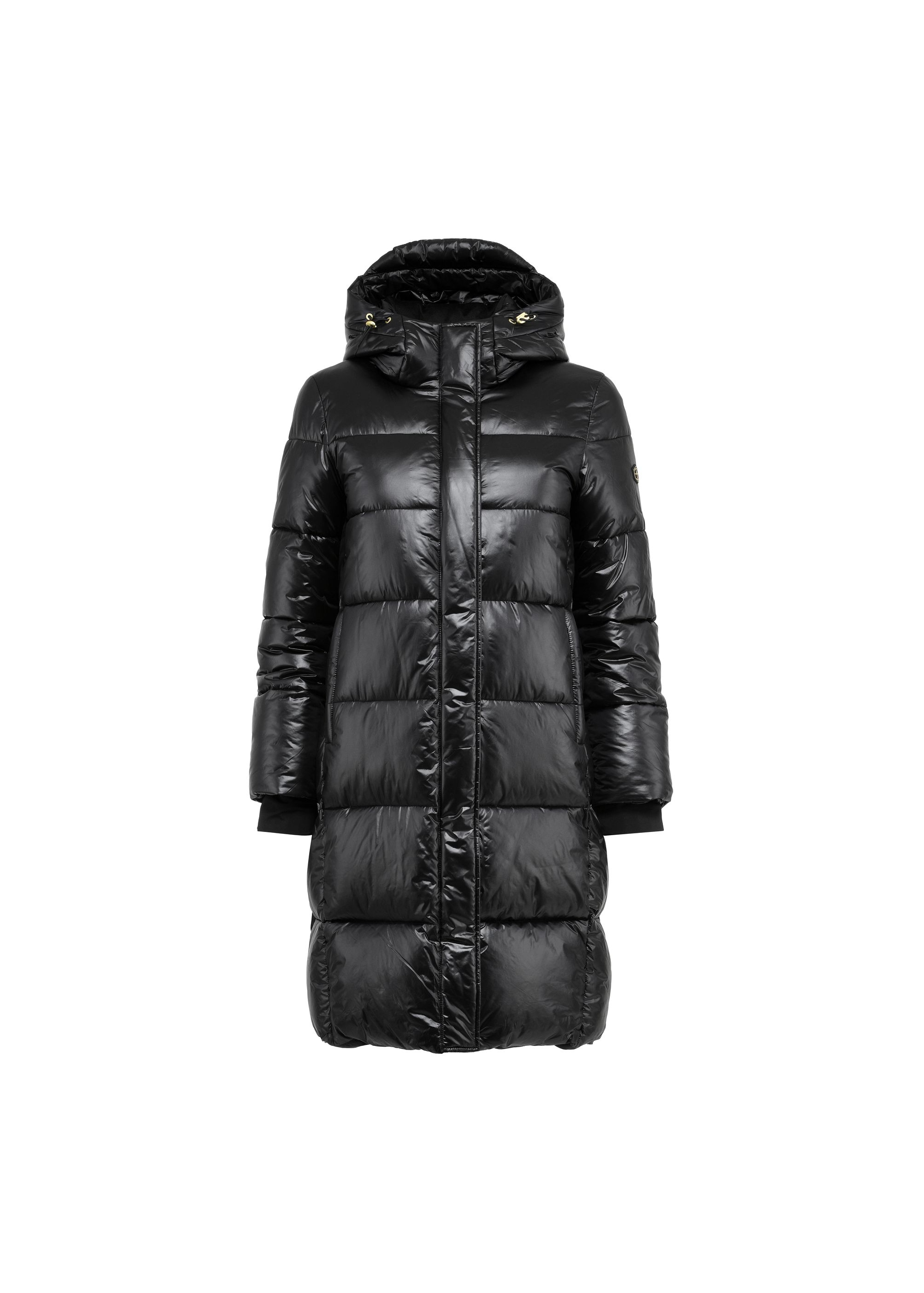 Black long quilted women's jacket KURDT-0531-99(Z24)-05