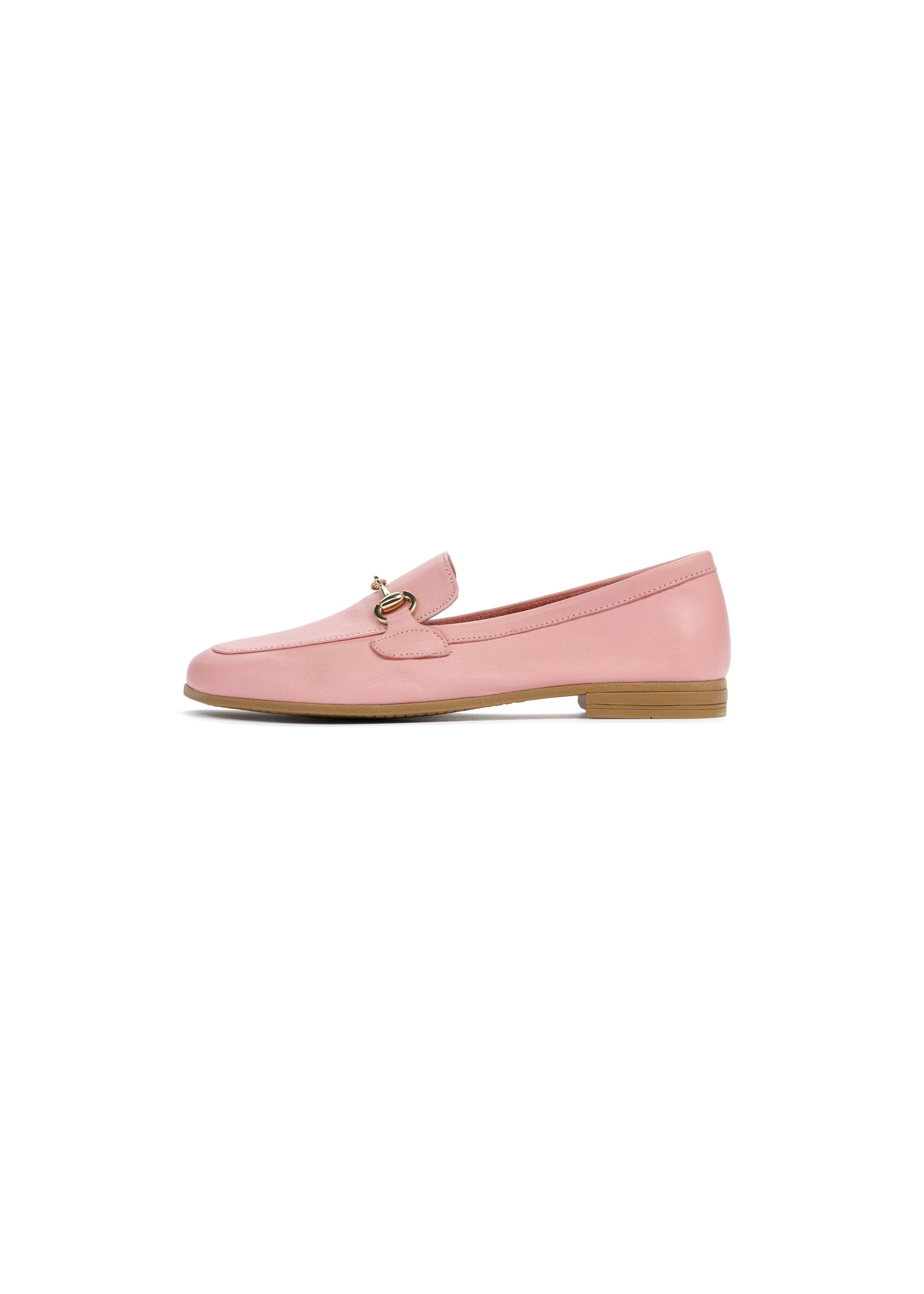 Leather pink women's moccasins with buckle BUTYD-0916-31(W25)