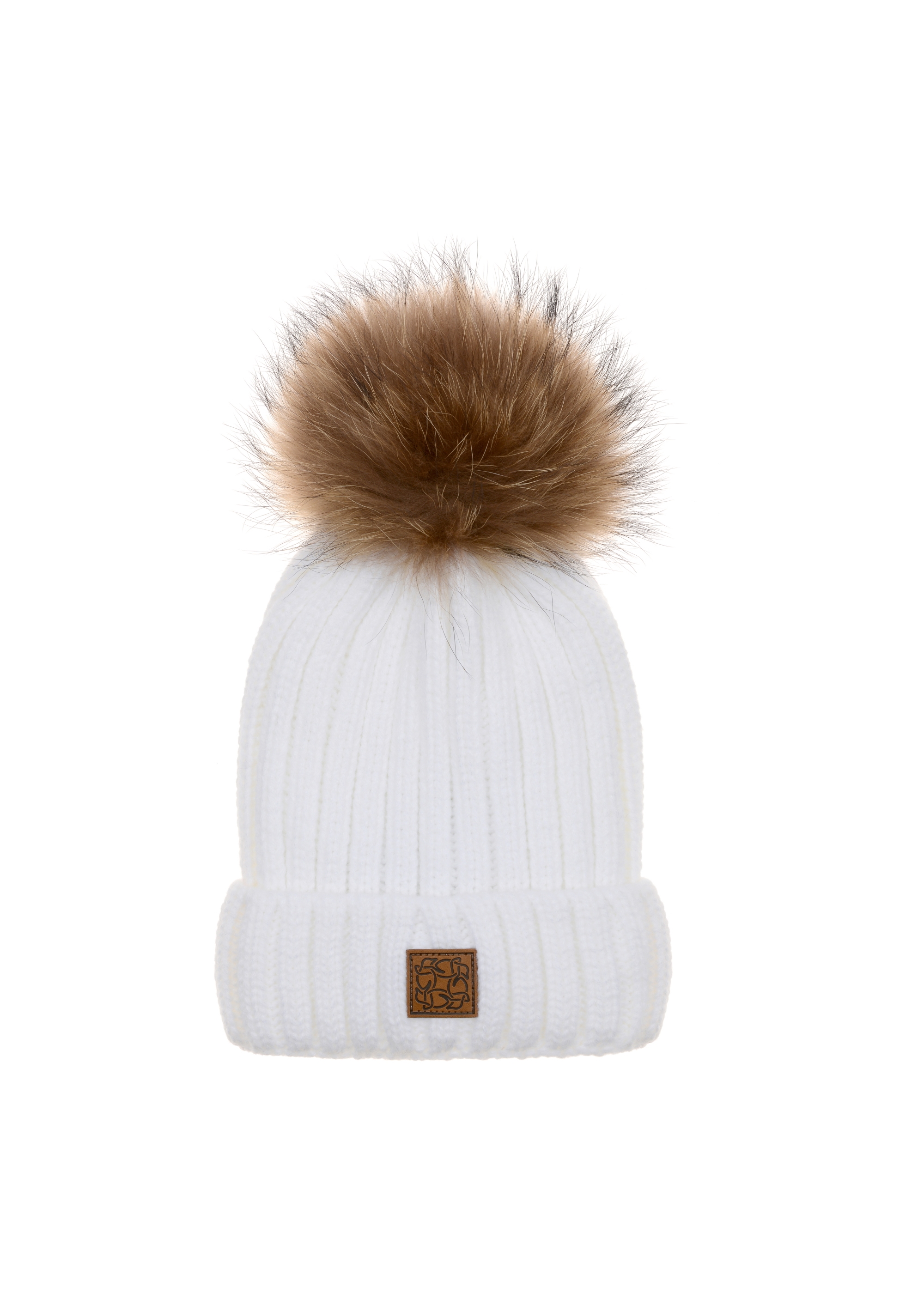 Cream women's cap with pompom CZADT-0066-12(Z24)-02