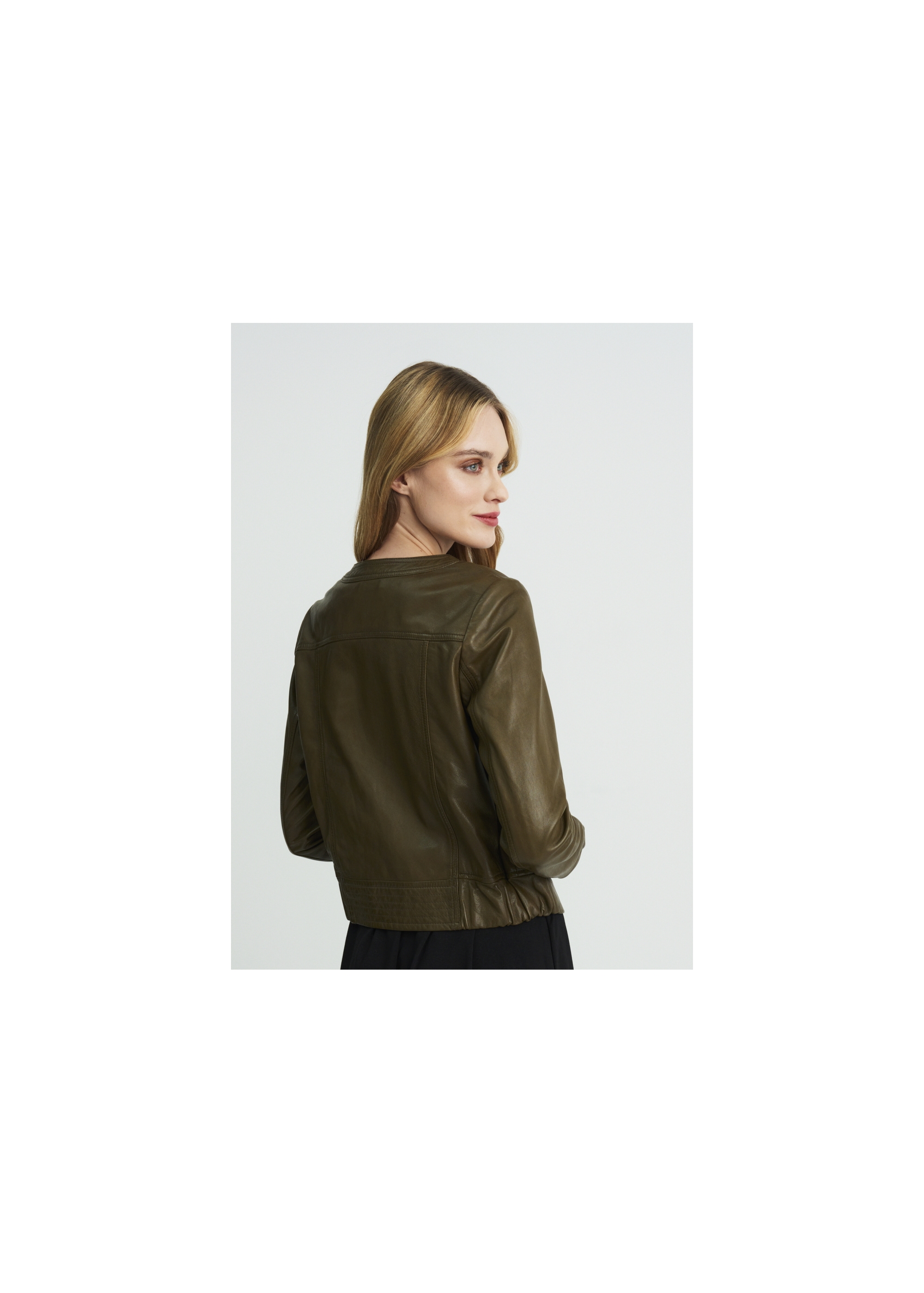 Women's leather jacket in khaki color KURDS-0342-1213(W22)-05