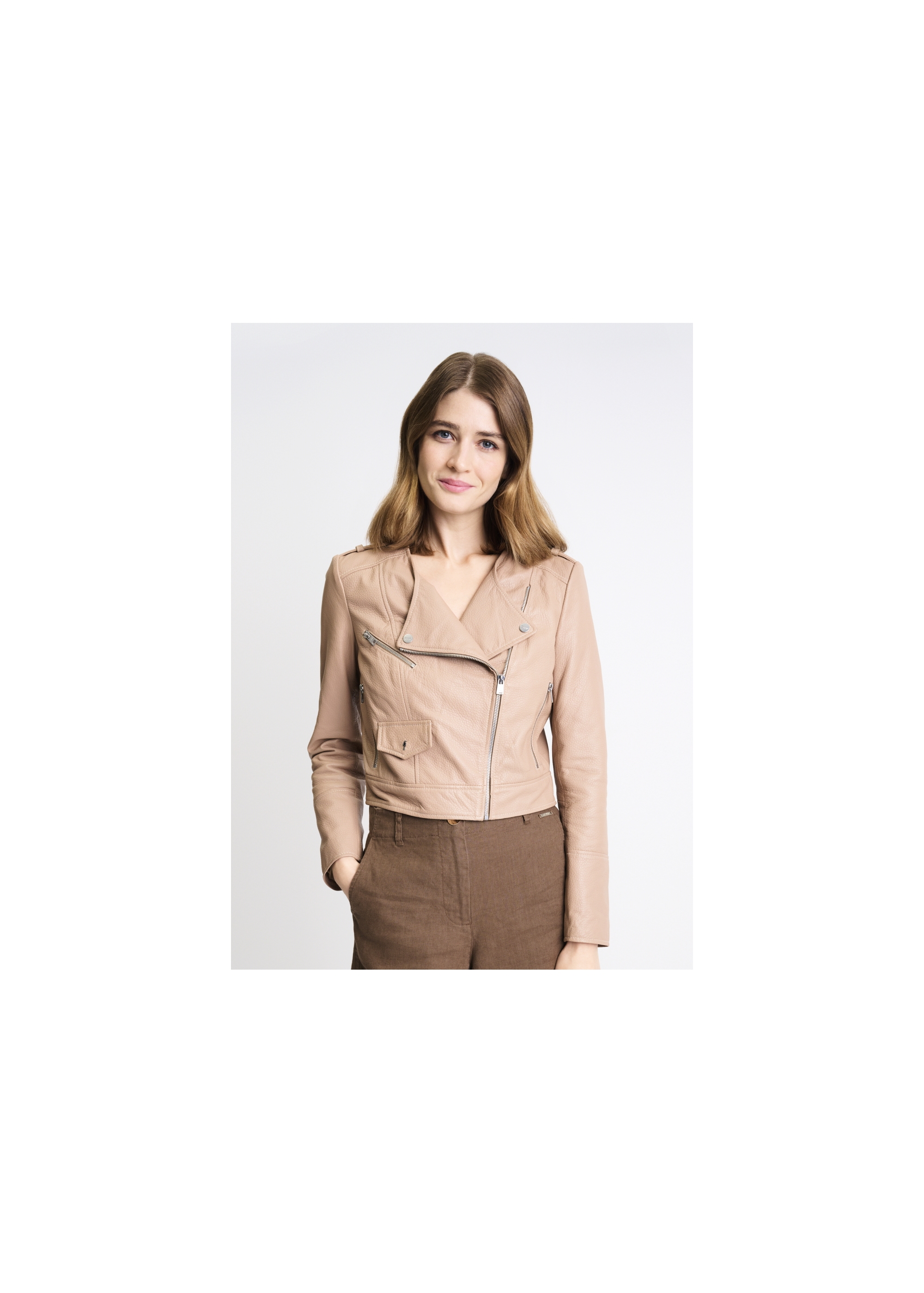 Beige leather women's ramon jacket KURDS-0353-1191(W22)-01