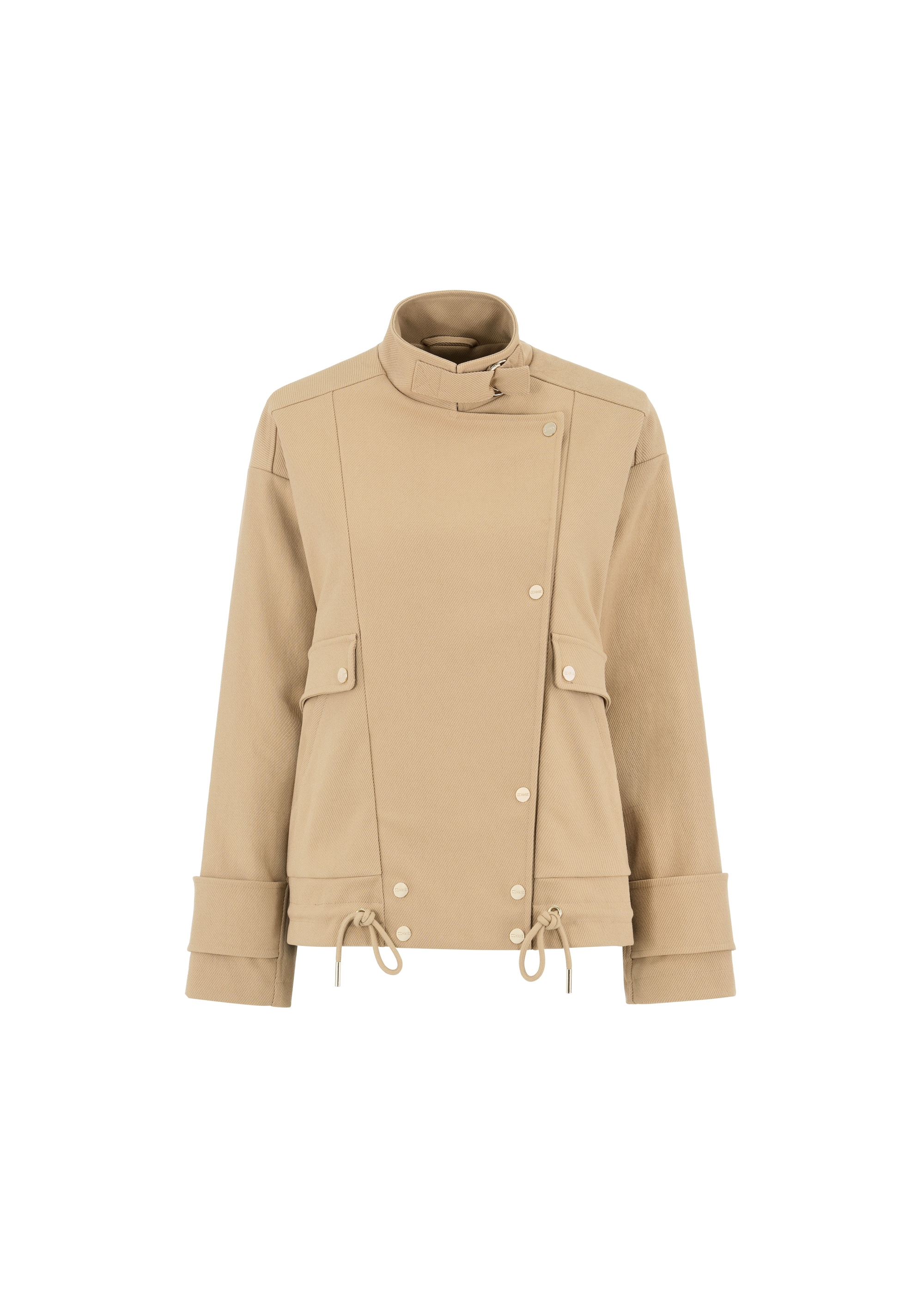 Women's short beige ribbed coat KURDT-0499-81(W24)-05