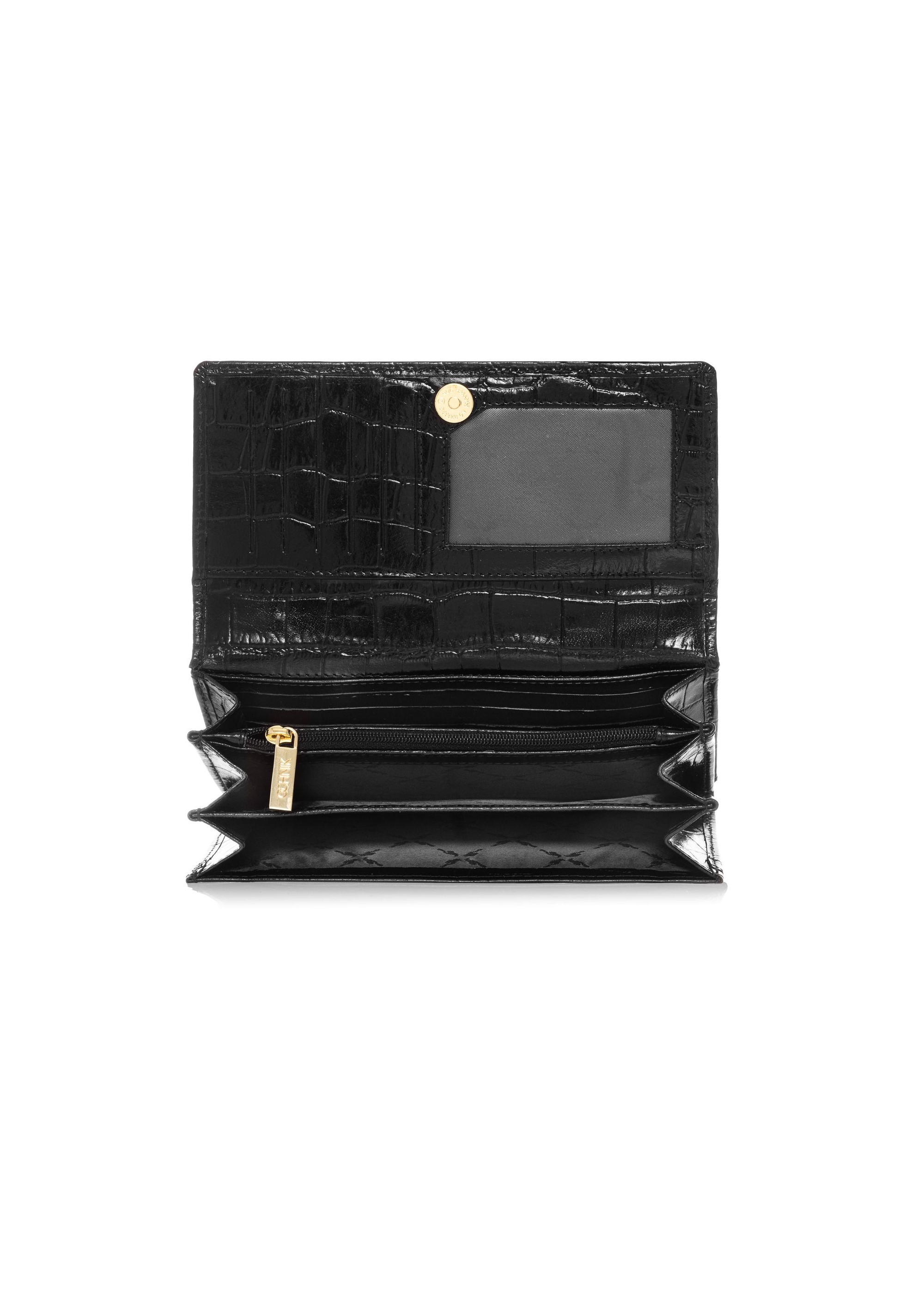 Leather black women's croco wallet PORES-0889A-99(Z24)-05