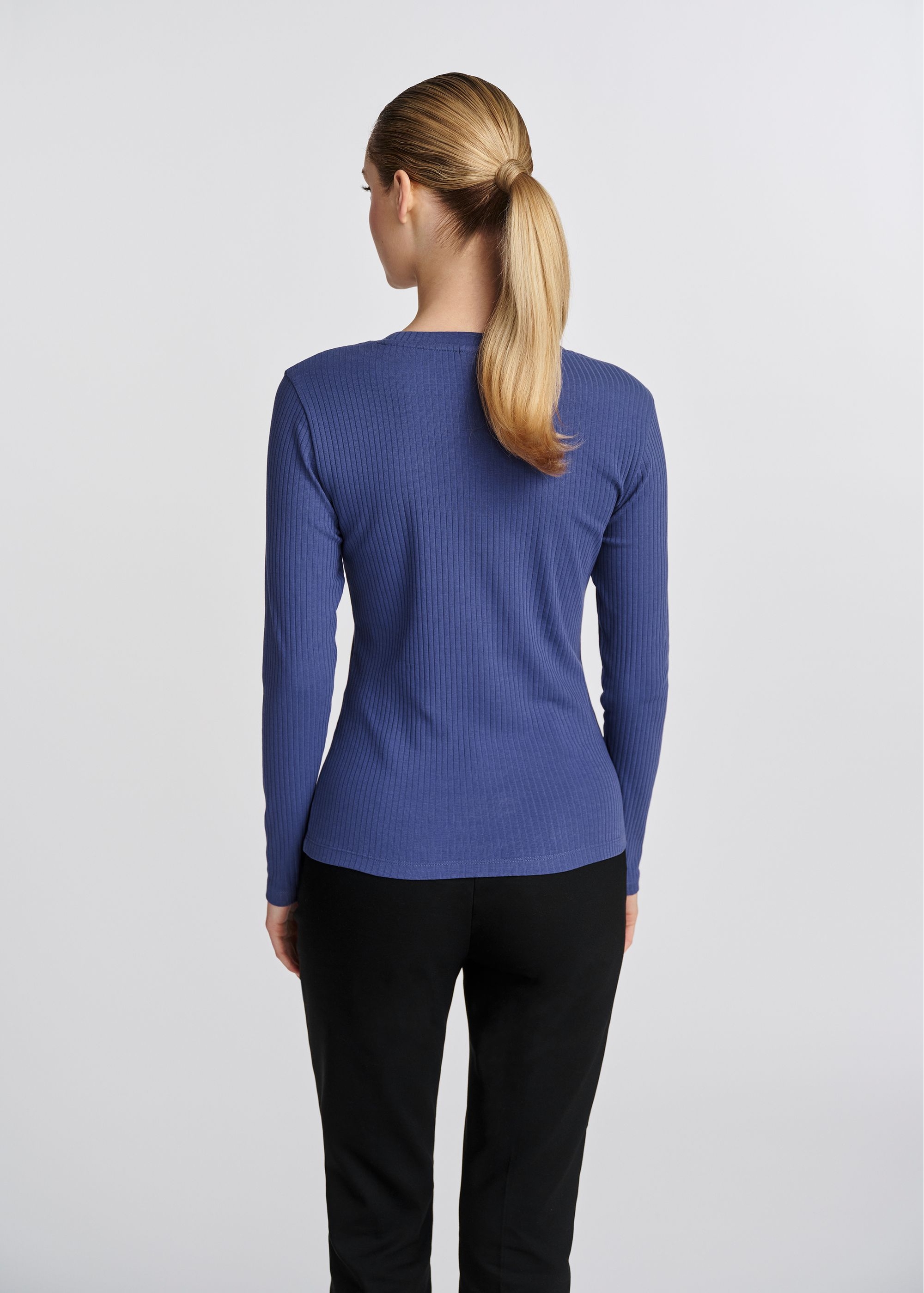 Blue cotton long sleeve blouse LSLDT-0043-61(W25)-02