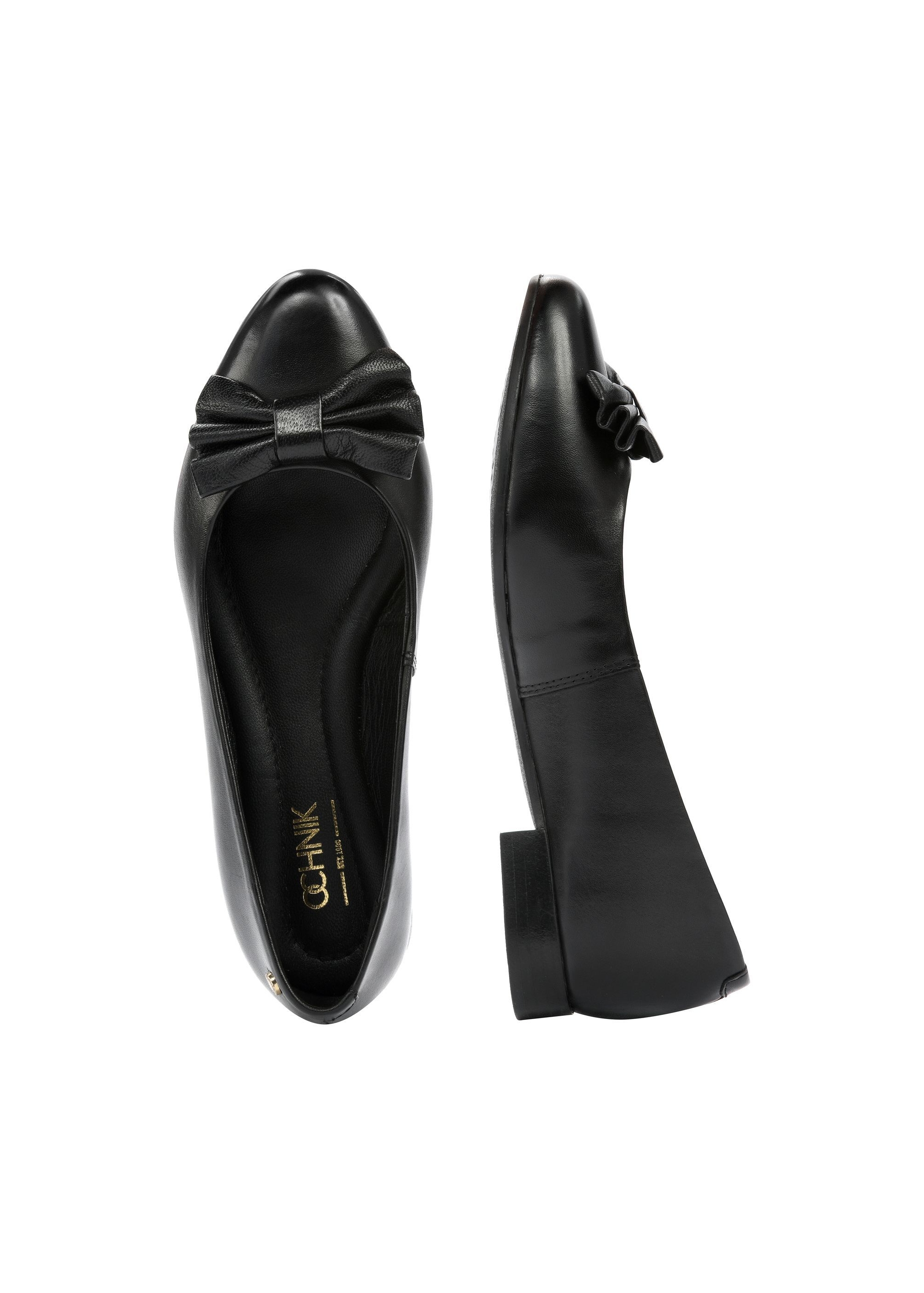 Black leather ballet flats with bow BUTYD-1148-99(W25)-06