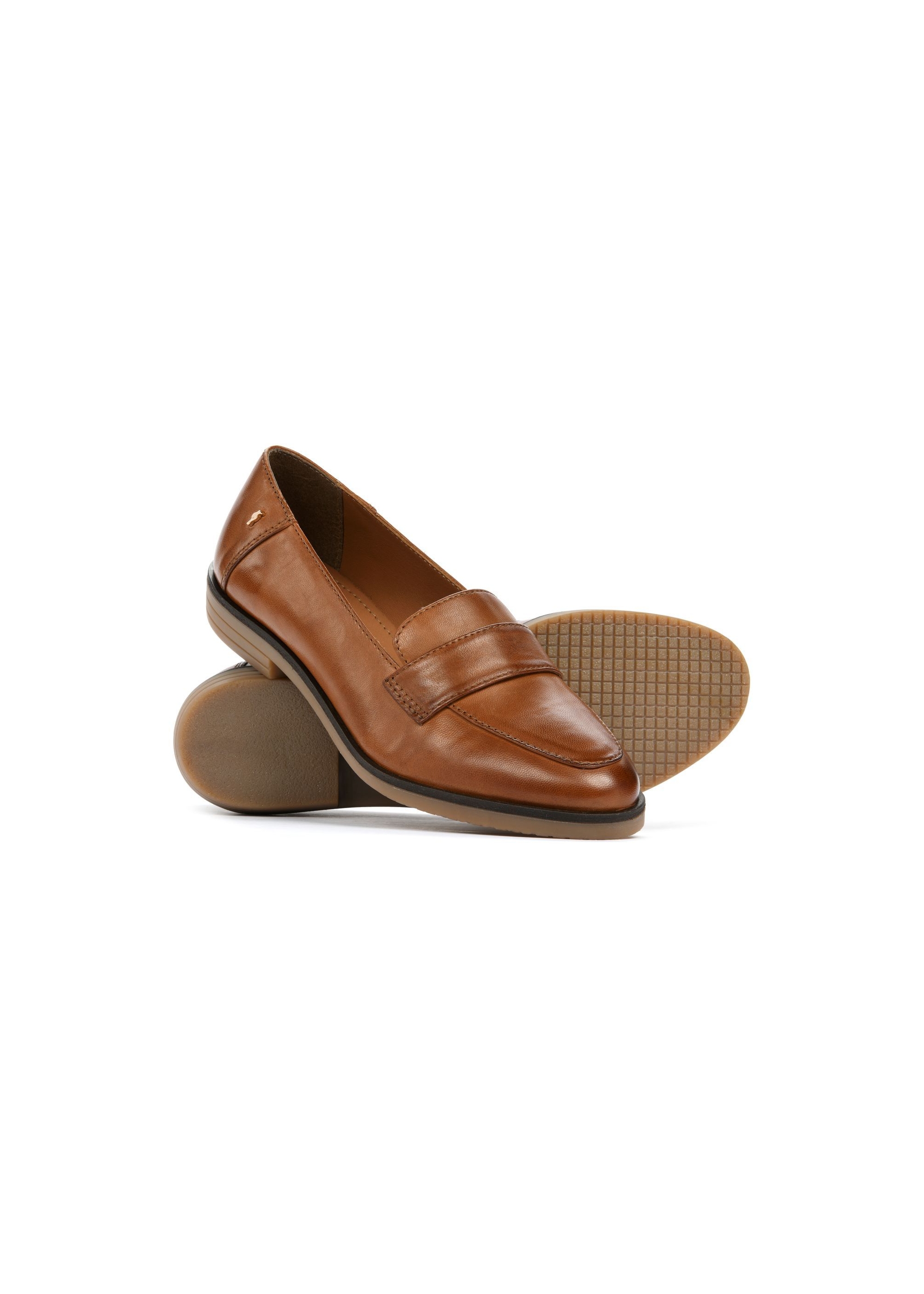 Women's leather loafers in camel color BUTYD-1067-24(W25)-05