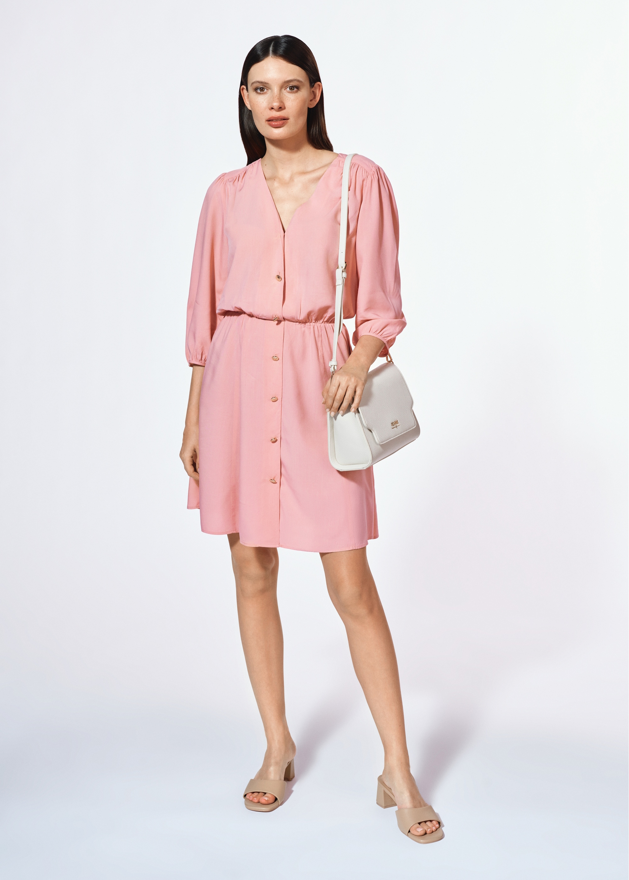 Pink women's shirt dress SUKDT-0186-34(W25)-01