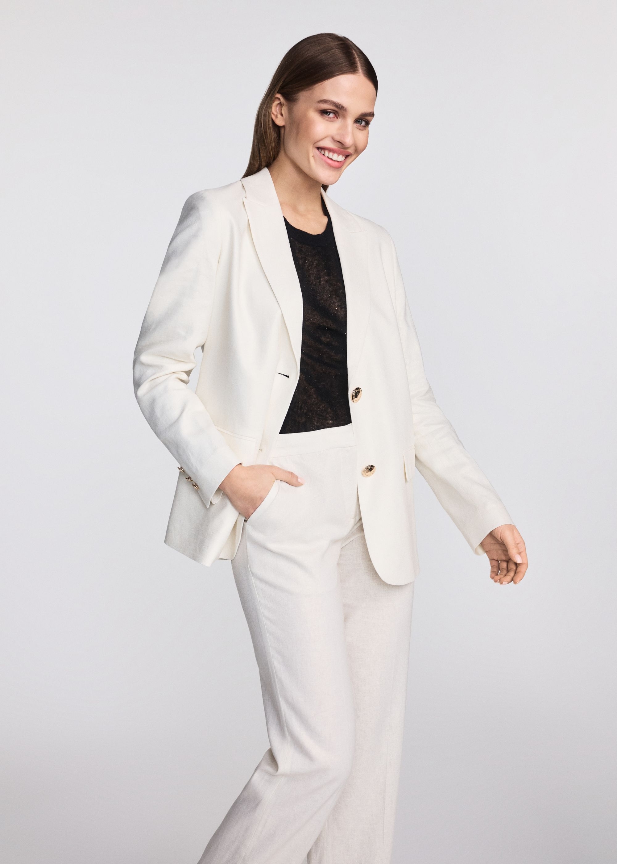 Cream elegant women's jacket ZAKDT-0040-12(W25)-01