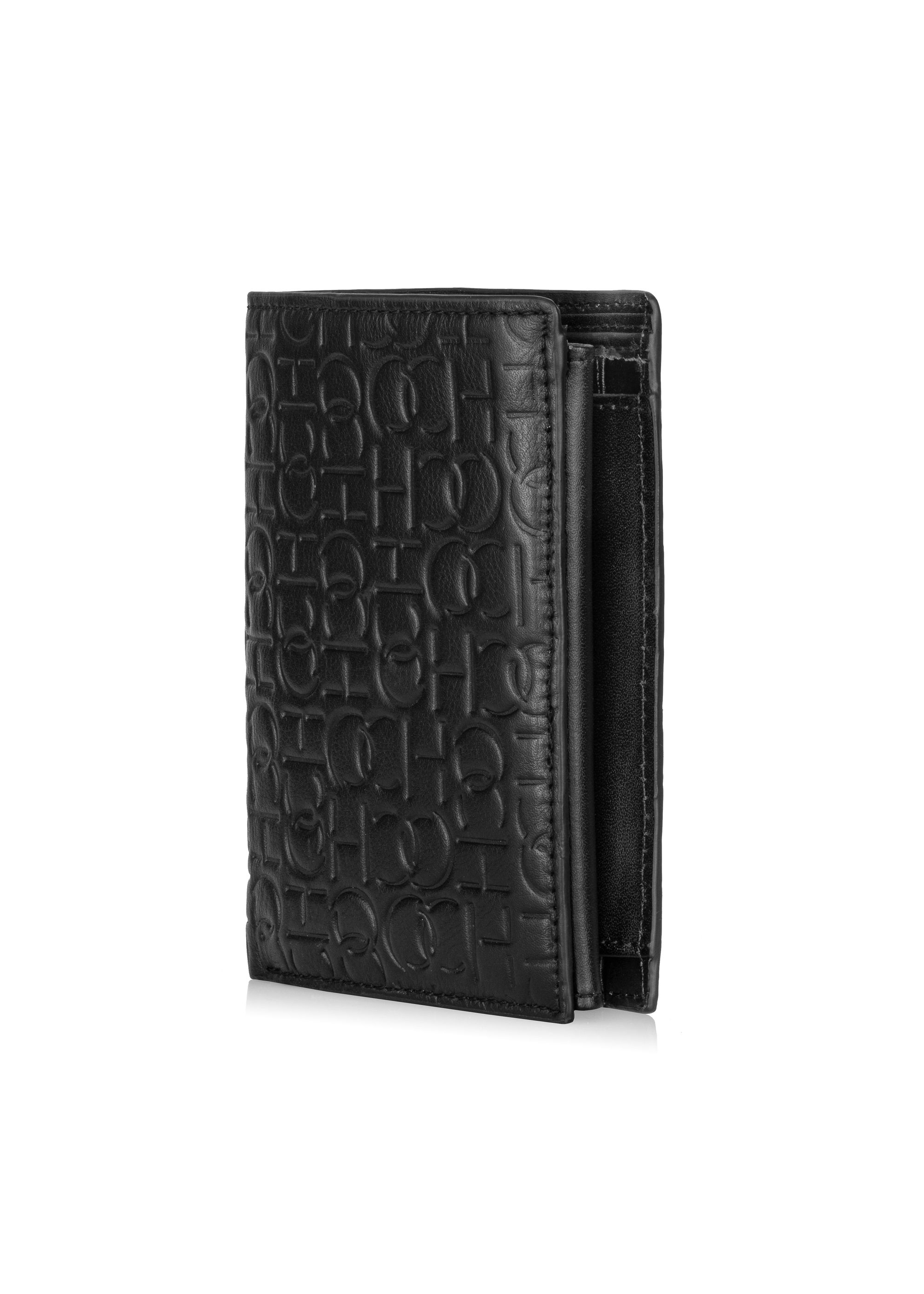 Men's black leather wallet with monogram PORMS-0600-98(Z23)-07