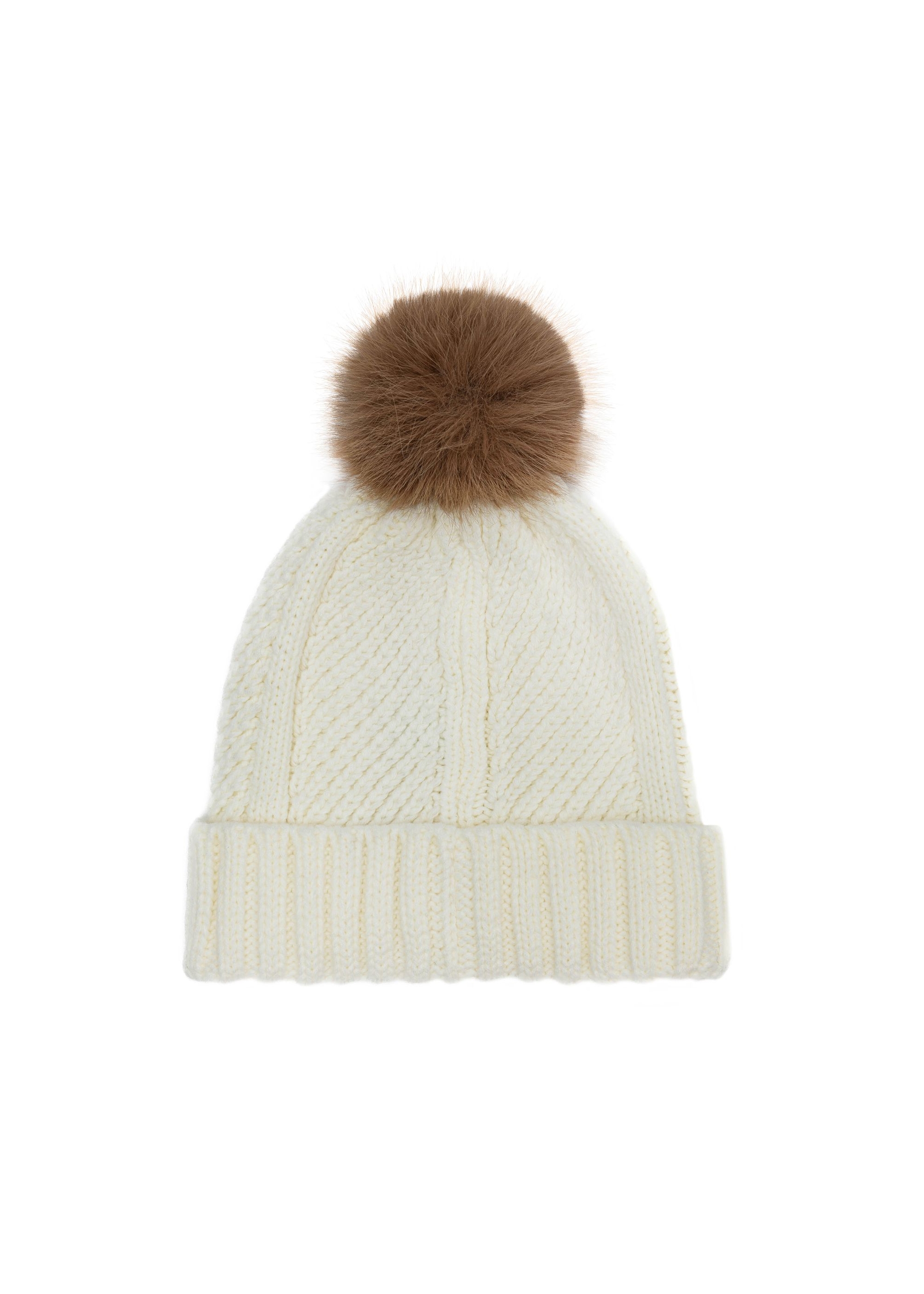 Cream women's hat with a pompom CZADT-0176-16(Z24)-02