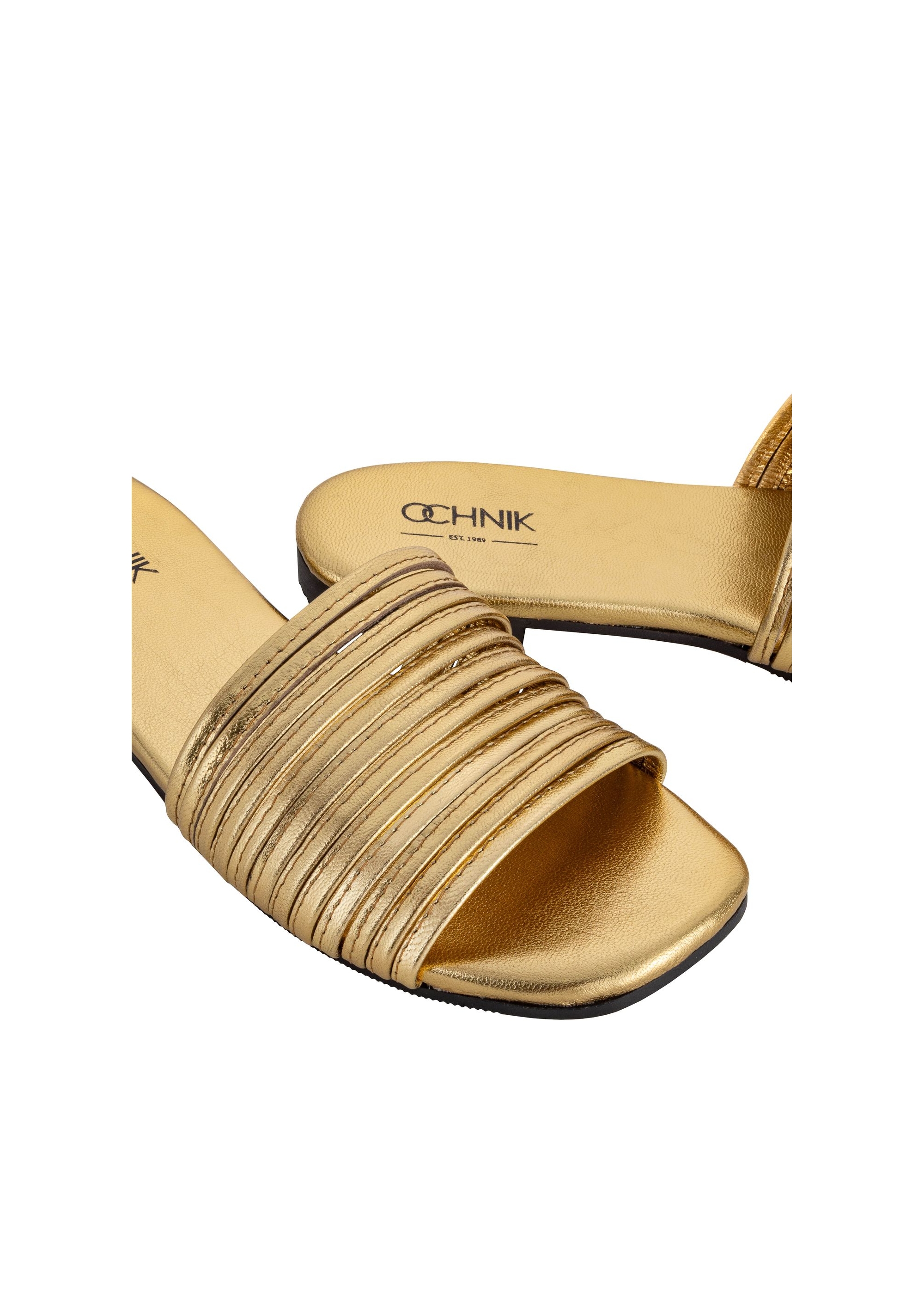 Women's gold leather flip-flops BUTYD-1048-28(W24)-06