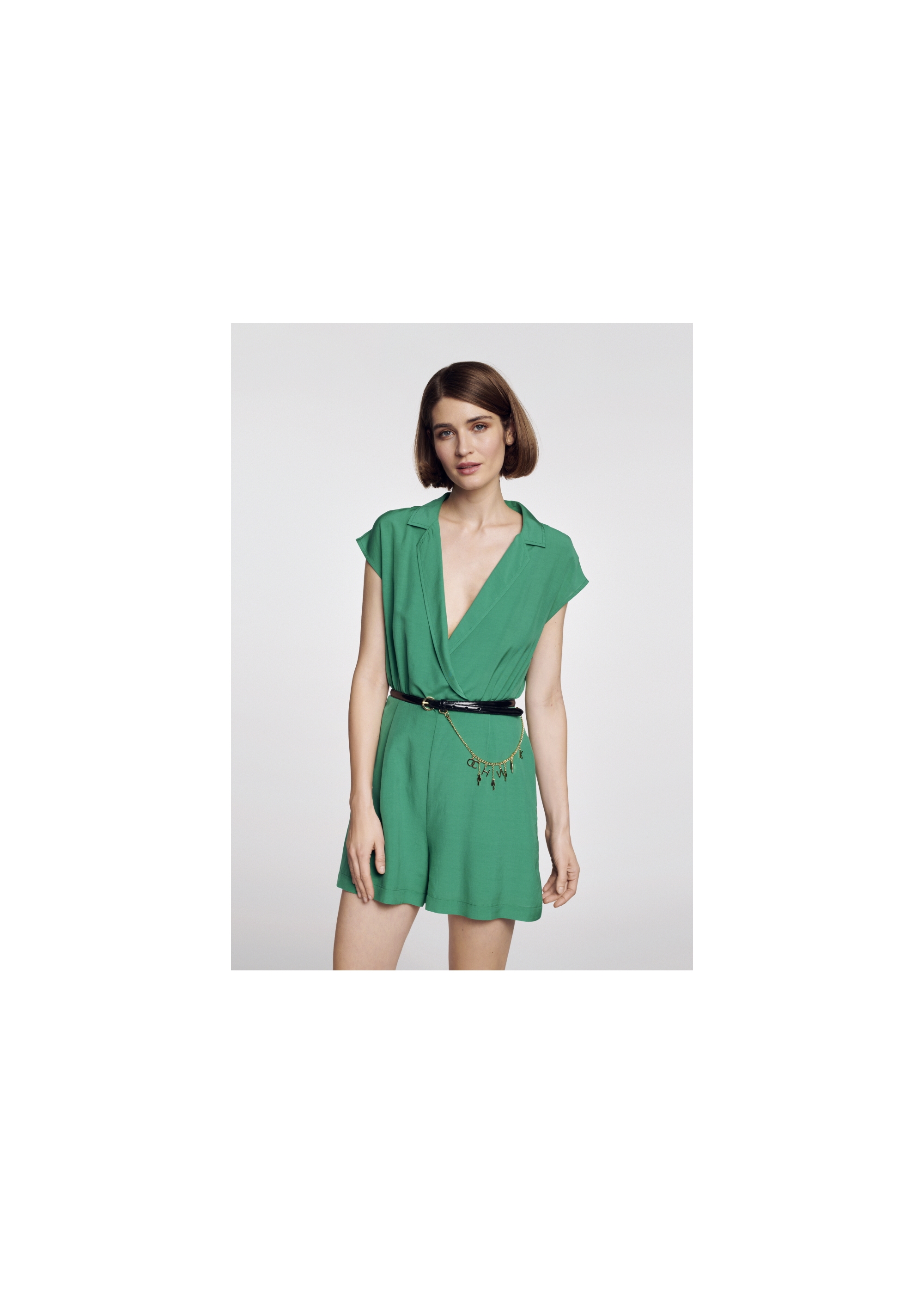 Women's short green jumpsuit KOBDT-0004-51(W21)-01