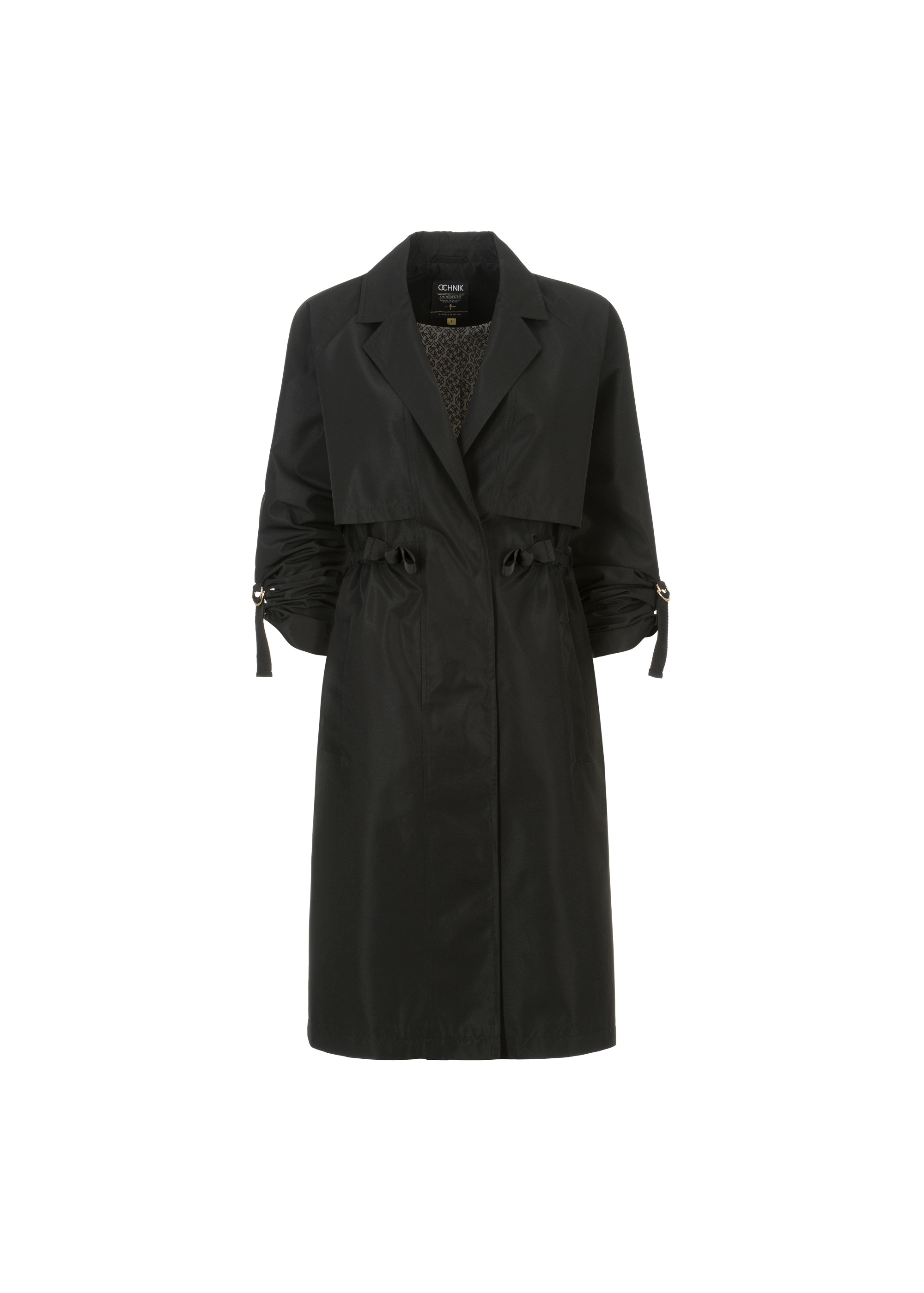 Black women's coat with straps KURDT-0439-99(W24)-05