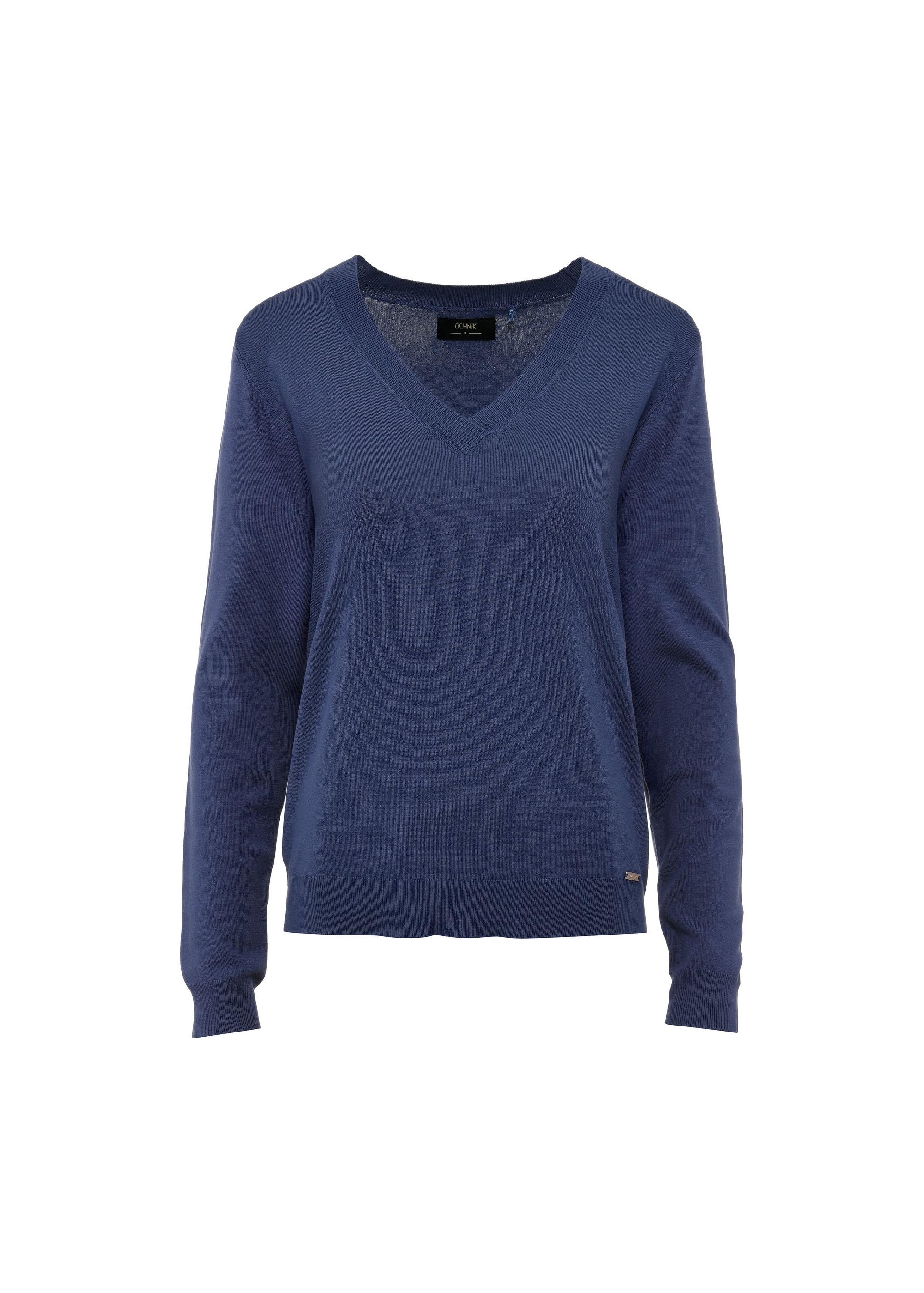 Blue women's V-neck sweater SWEDT-0201-61(W25)-03