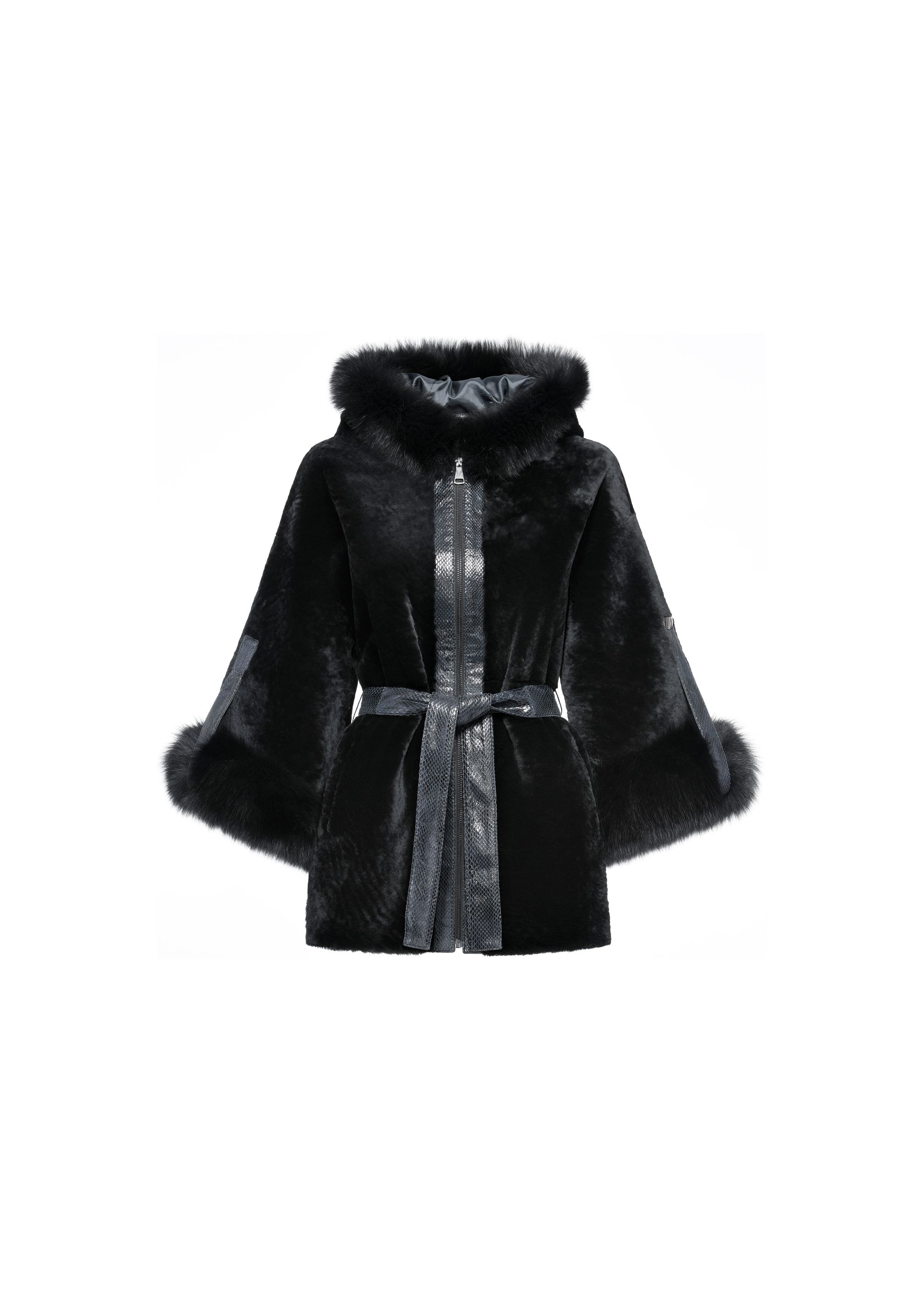 Black leather women's sheepskin coat KOZDS-0076-3172(Z24)-05