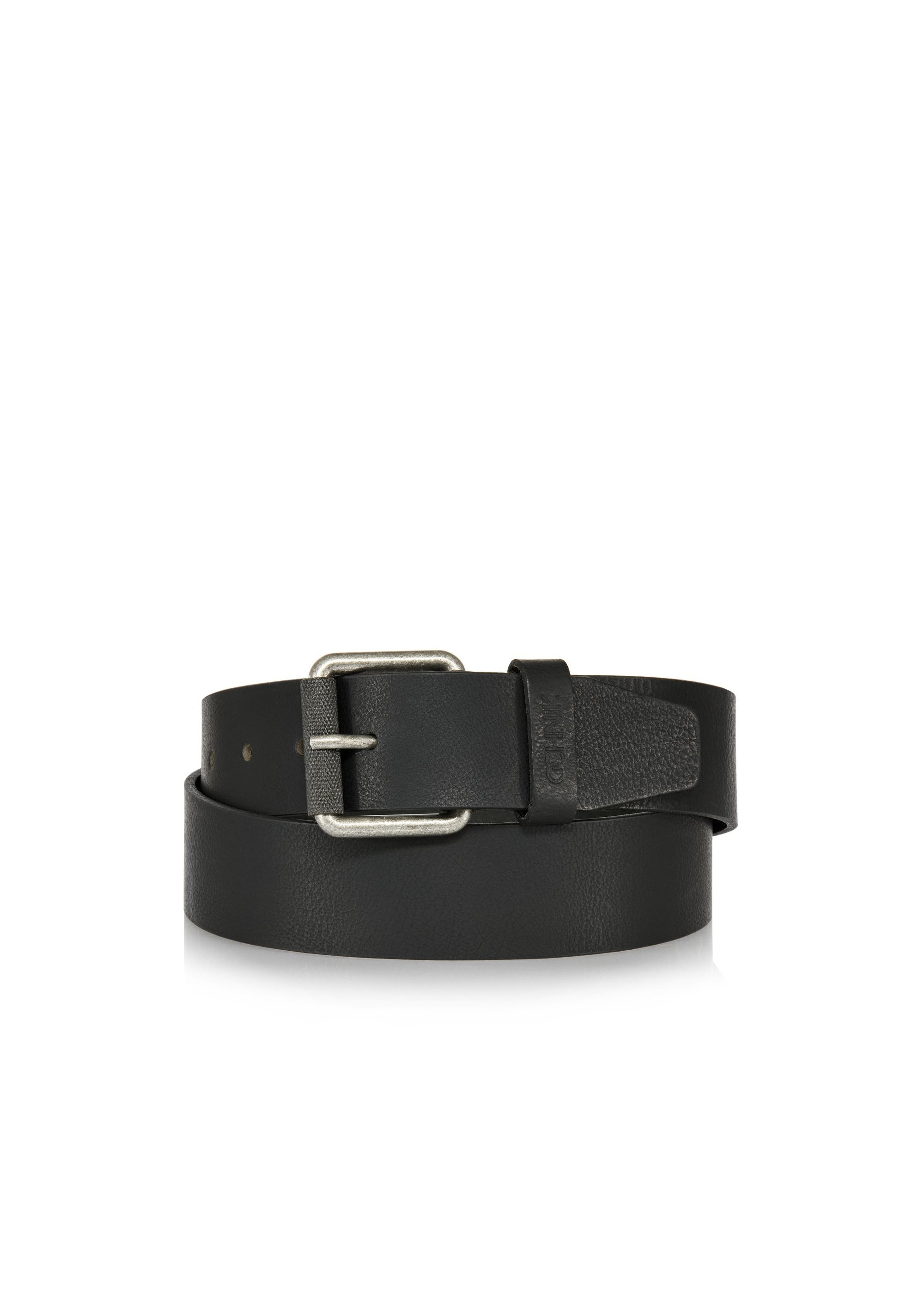 Black leather men's belt PASMS-0251-99(W24)-01